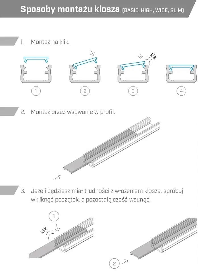 Klosz Transparentny SLIM PVC 8-9mm 1 metr na profil alu 12mm X do taśm LED Marka Lumines