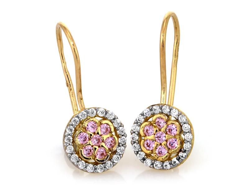 Dámské zlaté náušnice 585 s jemným zirkonovým květem jako dárek