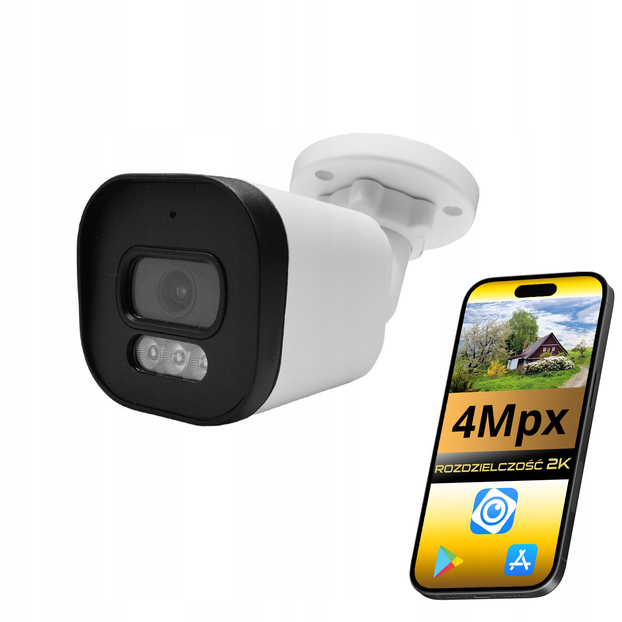 Bílá Kamera 4MPX Ip Venkovní Tuba Poe Ir Led Monitorování Do Domu