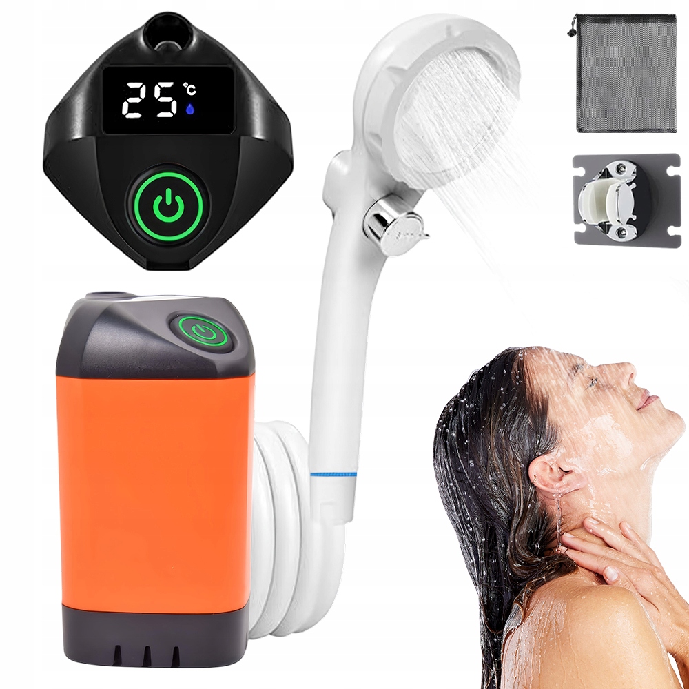 Elektryczny Prysznic Turystyczny Kempingowy Pompka Akumulator 3 Trybami