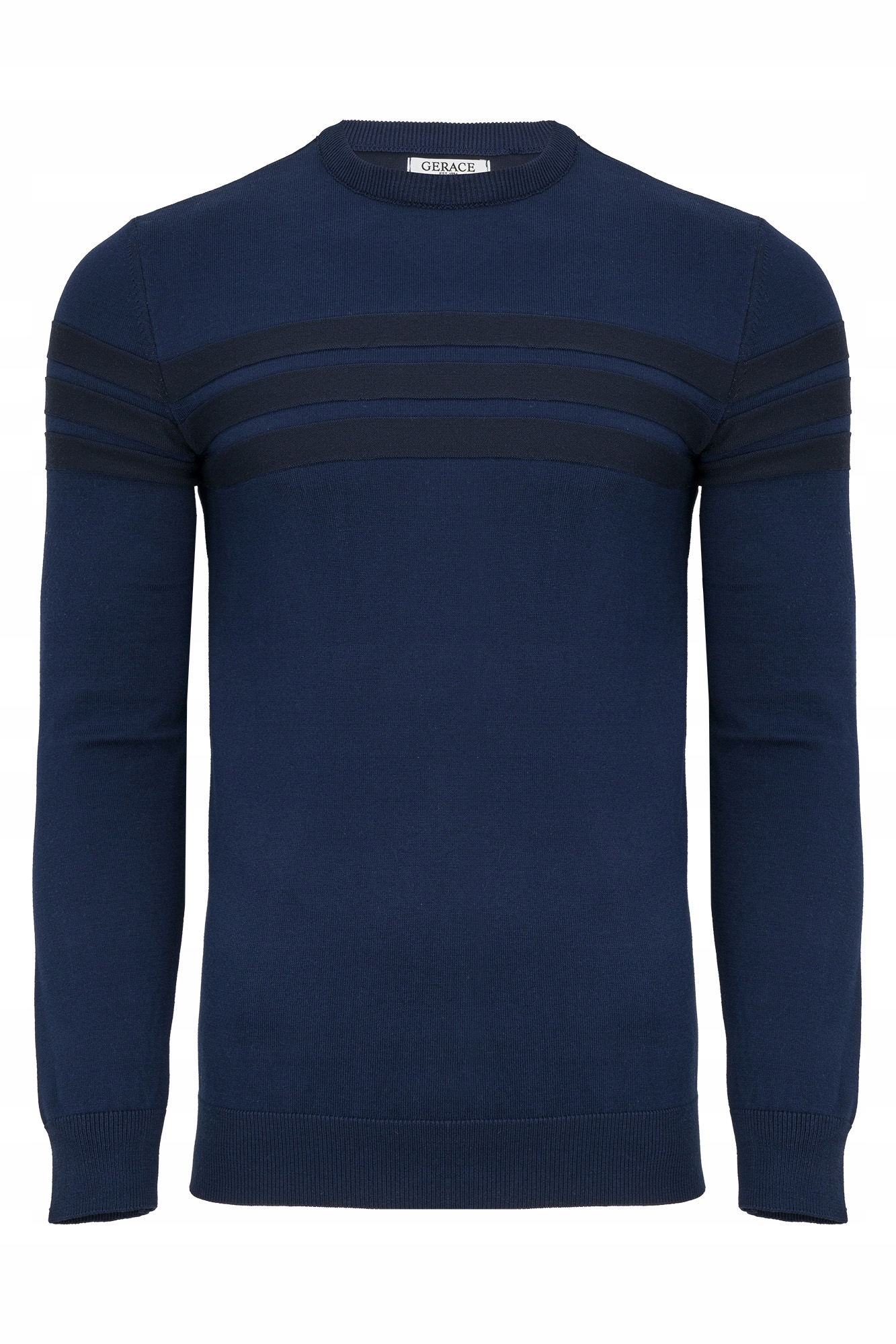 Pánský Svetr Modrý S Pruhy Casual Klasický 50%BAVLNA Slimfit Premium XL
