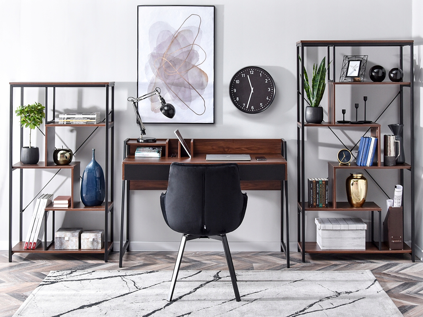 ZESTAW LOFTOWYCH REGAŁÓW HARPER A+B CZARNY ORZECH Marka Mebel-Partner