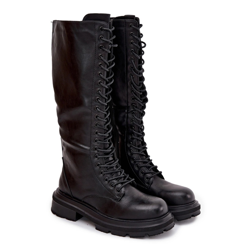 Kozačky Kanady Dámské Eko Kůže Šněrované Na Zip Zateplené Černé 38