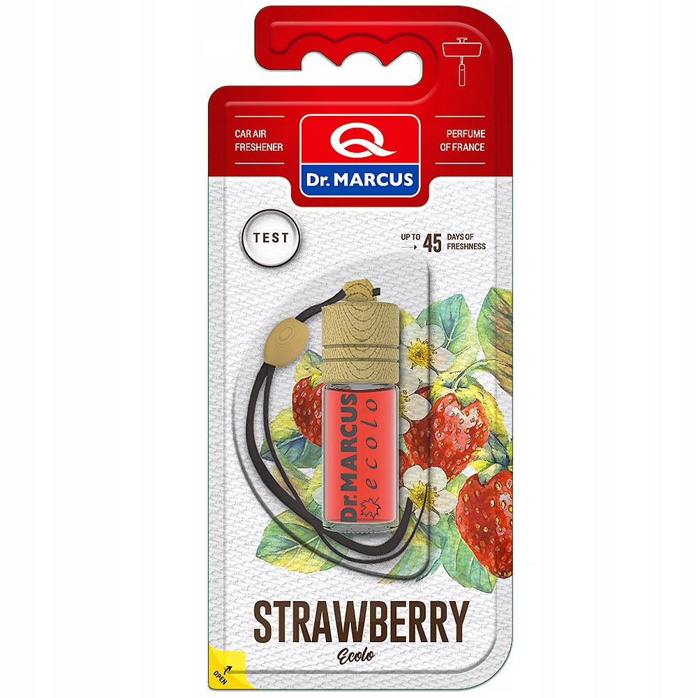 Dr. Marcus zapach samochodowy Ecolo, Strawberry truskawka 4,5ml 45 Dni