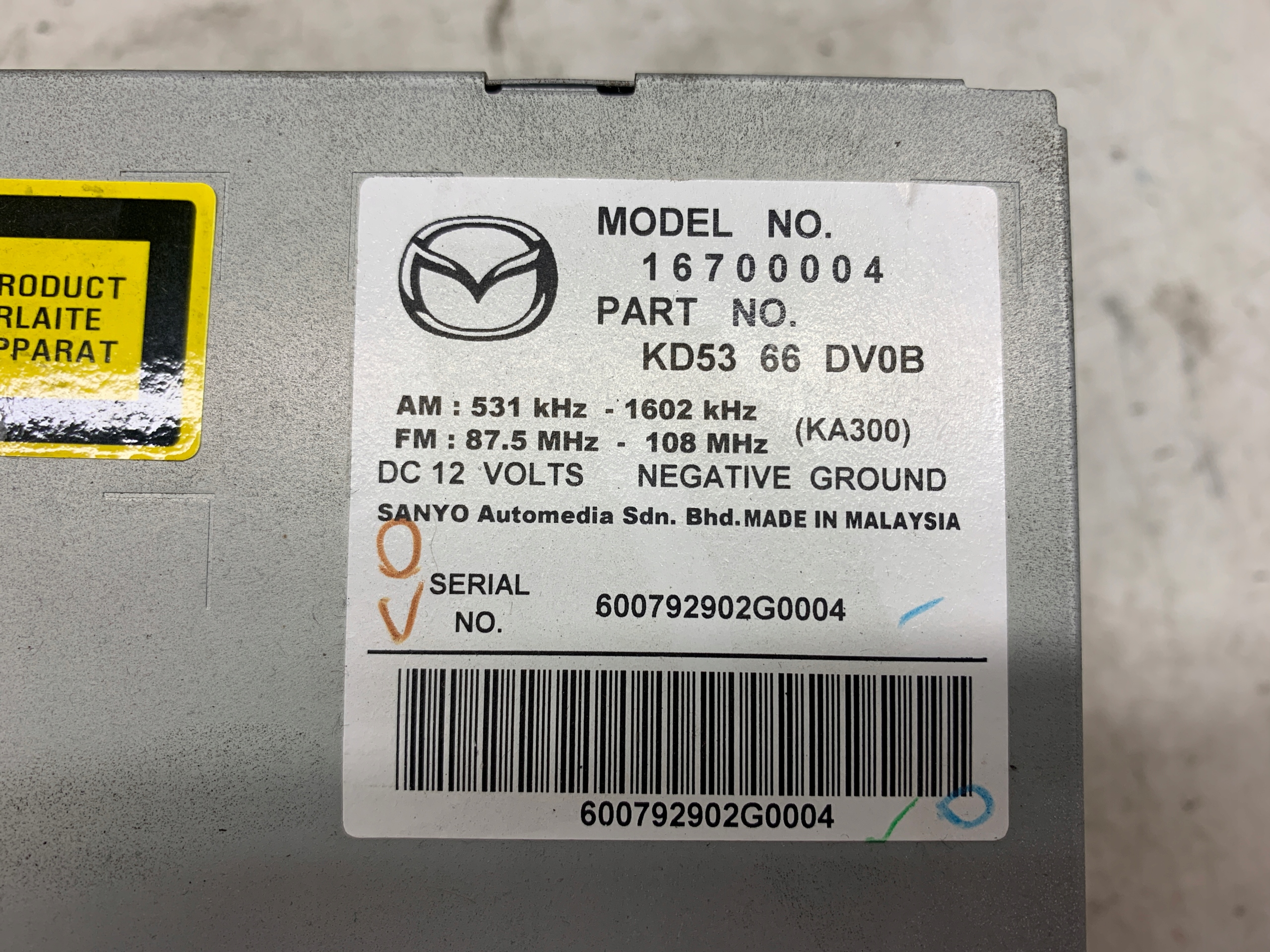 RADIO Navigation KD5366DV0B MAZDA CX5 CX-5 et (2012-2017)