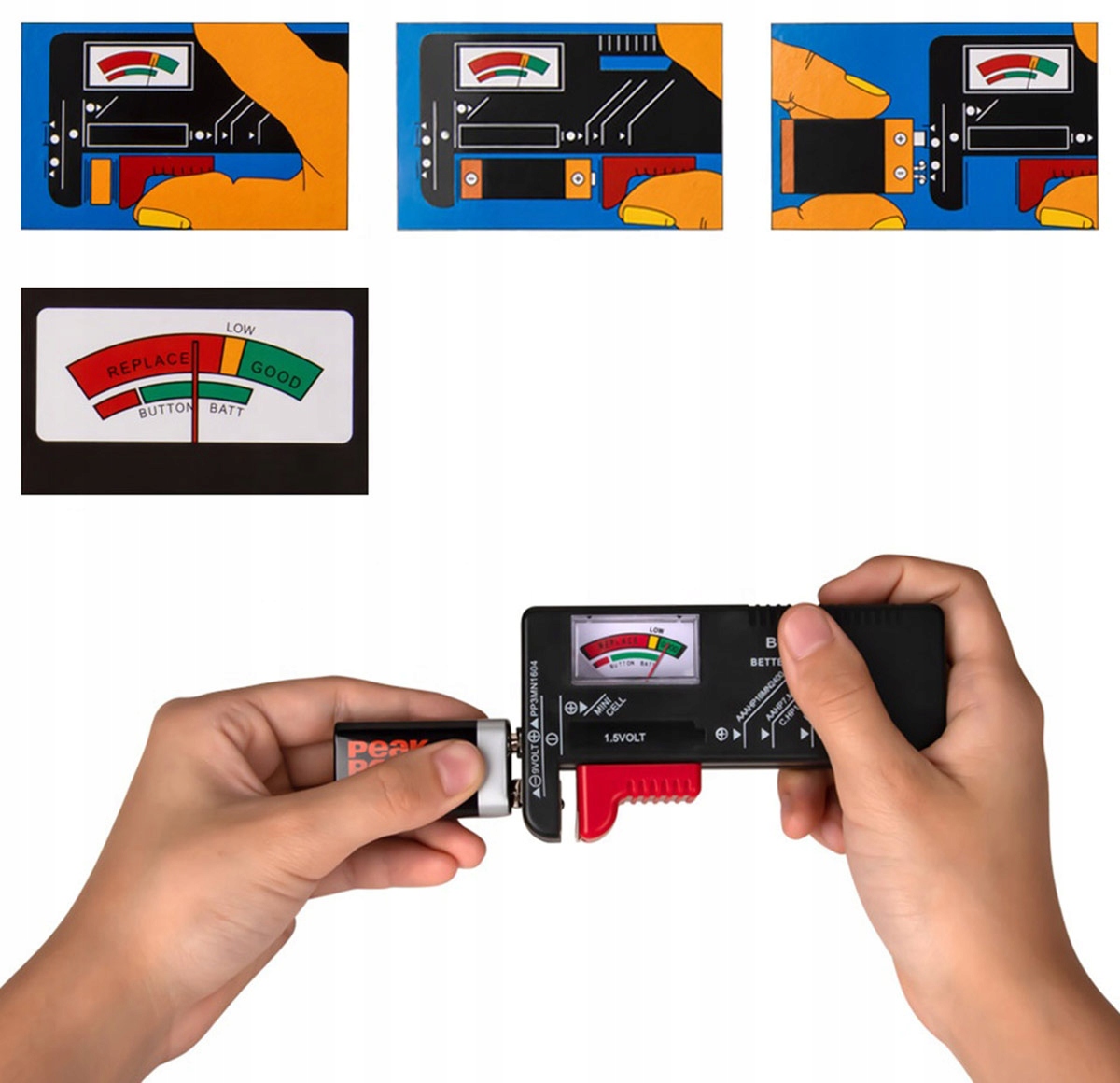 UNIWERSALNY TESTER MIERNIK DO SPRAWDZANIA BATERII AA AAA R9 R14 R20 AG372 Rodzaj analogowy