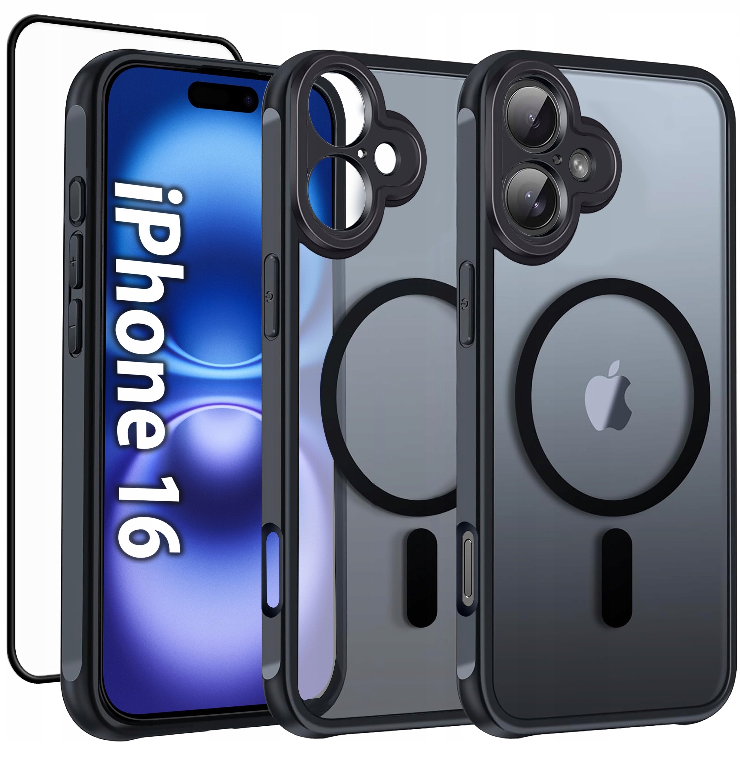 Etui do iPhone 16 Case do MagSafe Matowe Czarne Magnetyczne Szkło 5D