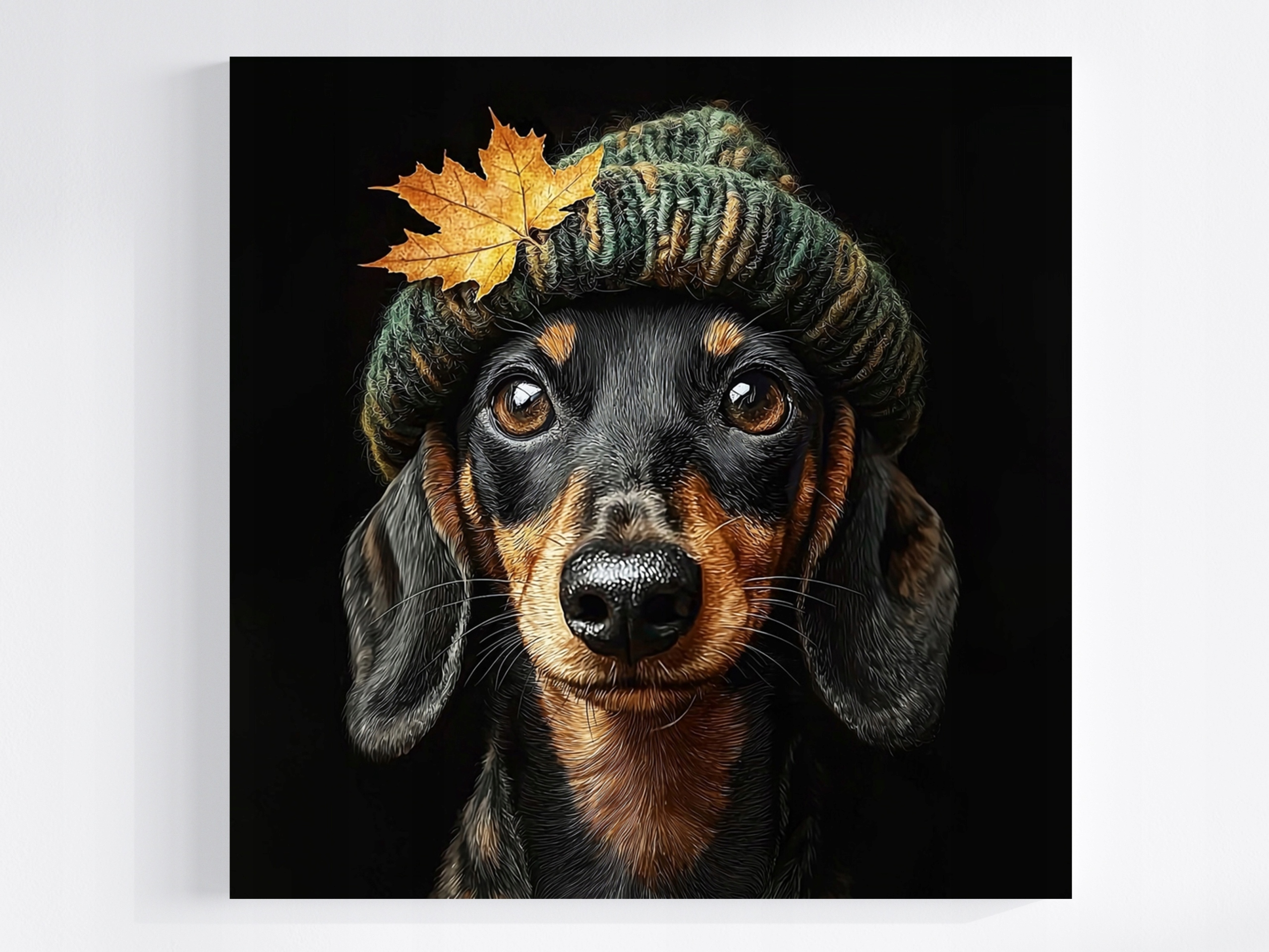 Obraz Na Plátně Canvas Portrét Pes Jezevčík Čepice Podzim Žlutý List 60x60
