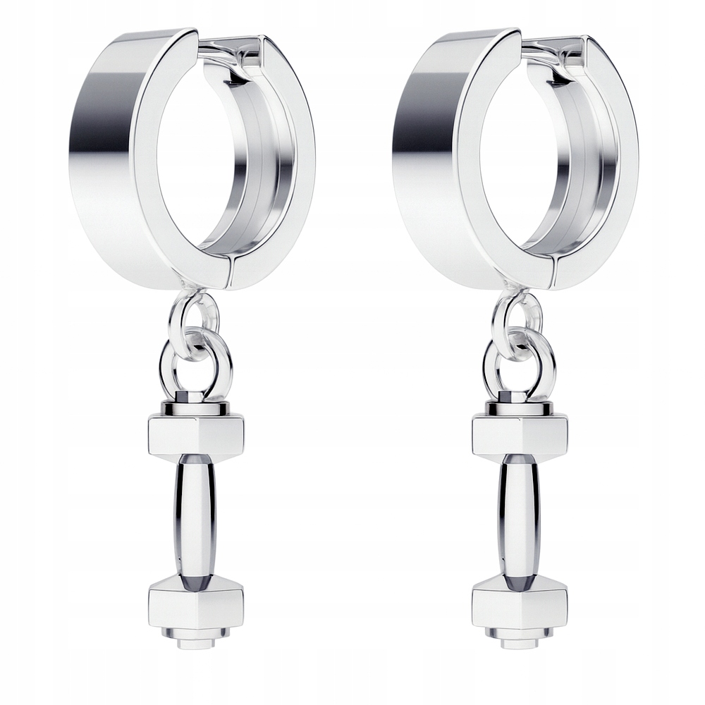 Stříbrné náušnice , 3D činka, Dárek pro sportovce, Stříbro 925