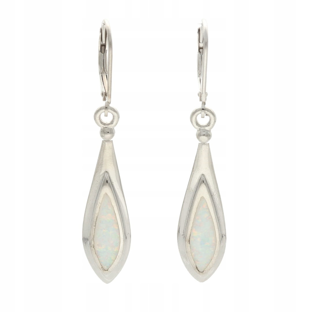 Náušnice se slzami a bílým opálem, stříbro, rhodiované