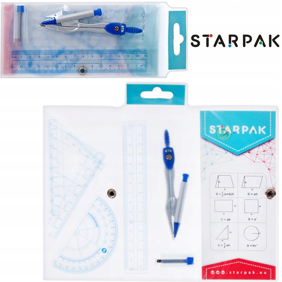 ZESTAW GEOMETRYCZNY CYRKIEL EKIERKI LINIJKA KĄTOMI Marka Starpak