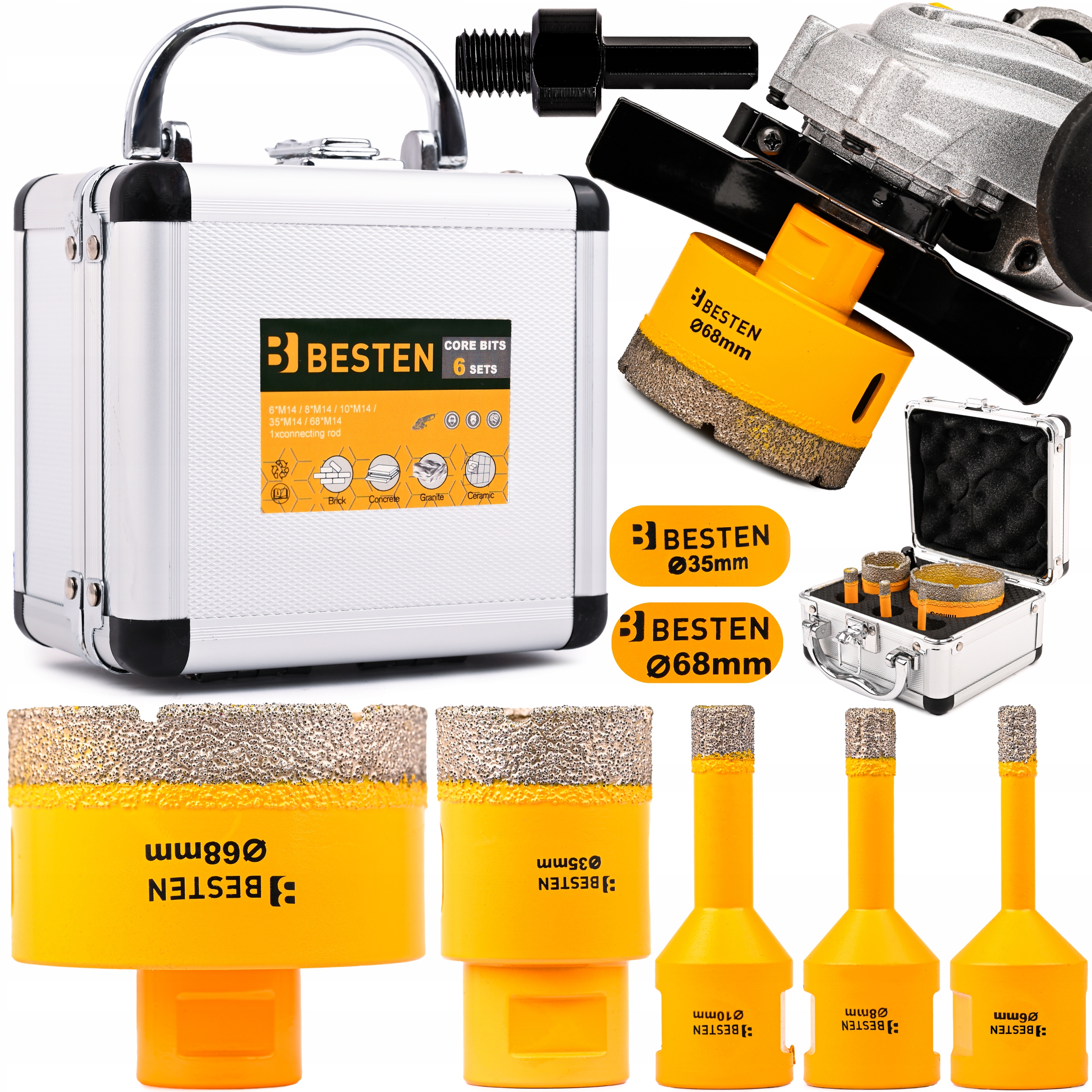 Diamantové Děrovačky Korunky Pro Gres Dlaždic M14 ⌀ 6,8,10,35,68 mm Adaptér