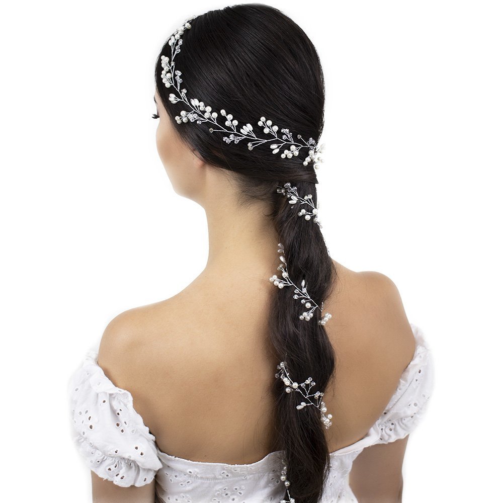 

Ozdoba Do Włosów długa Ślubna Srebrna 50cm