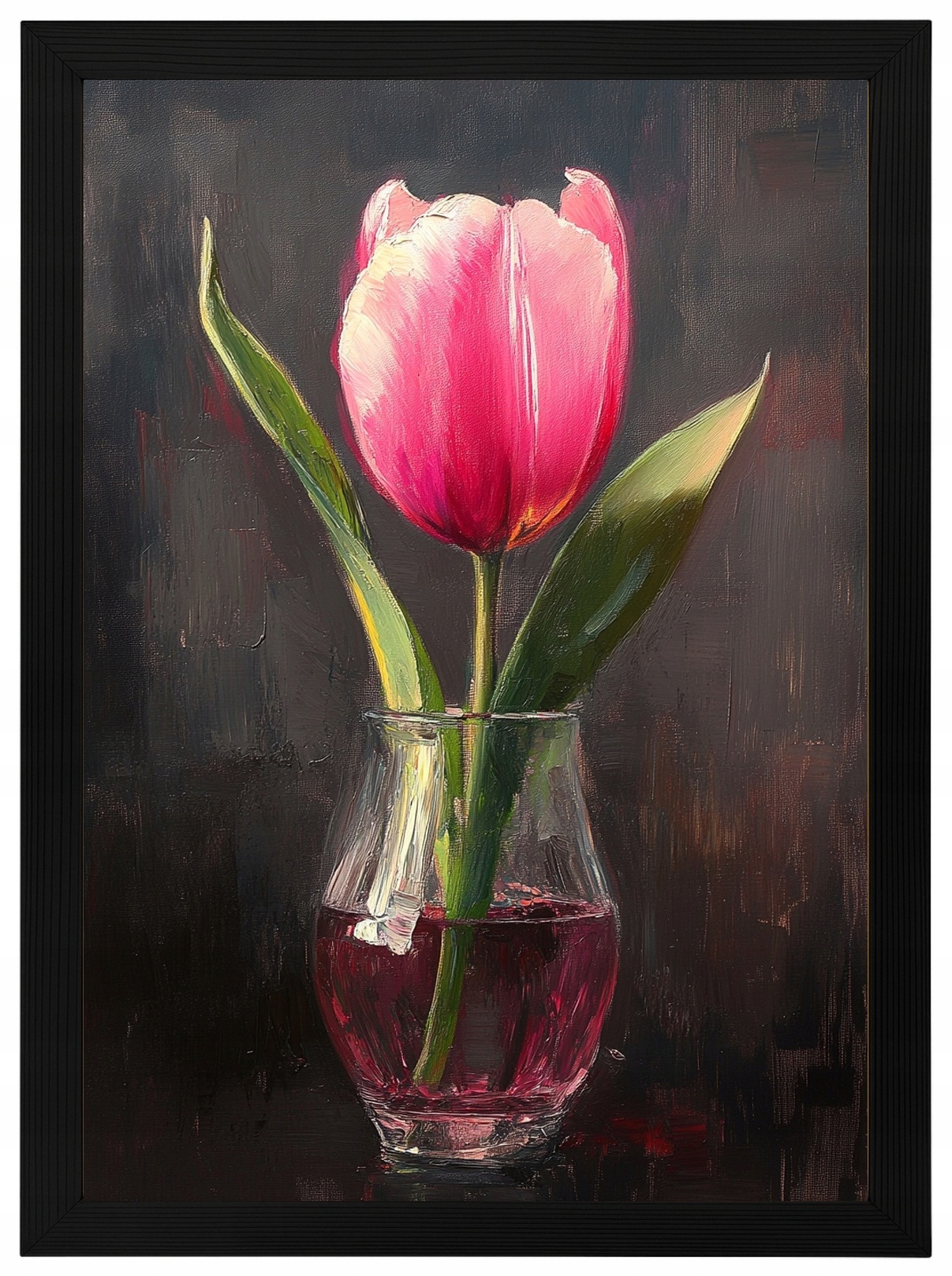 Plakát Rámeček Dřevo Olej Dekorace Příroda Květ Růžový Tulipán 70x100