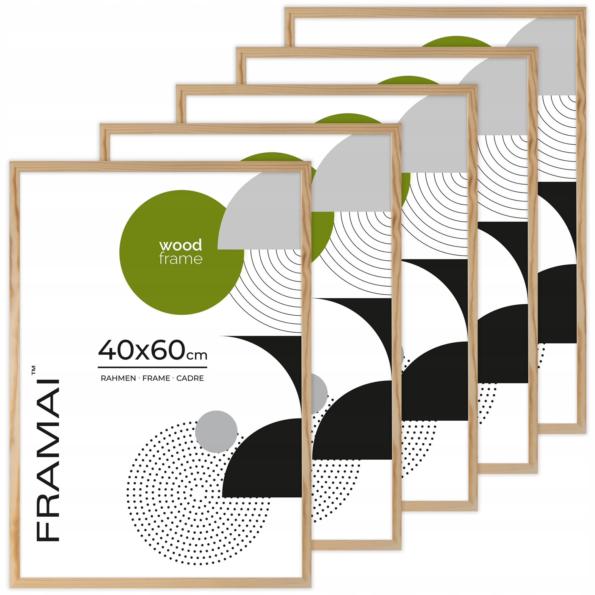 Sada rámečků na fotografie 40 x 60 cm z surového dřeva x5