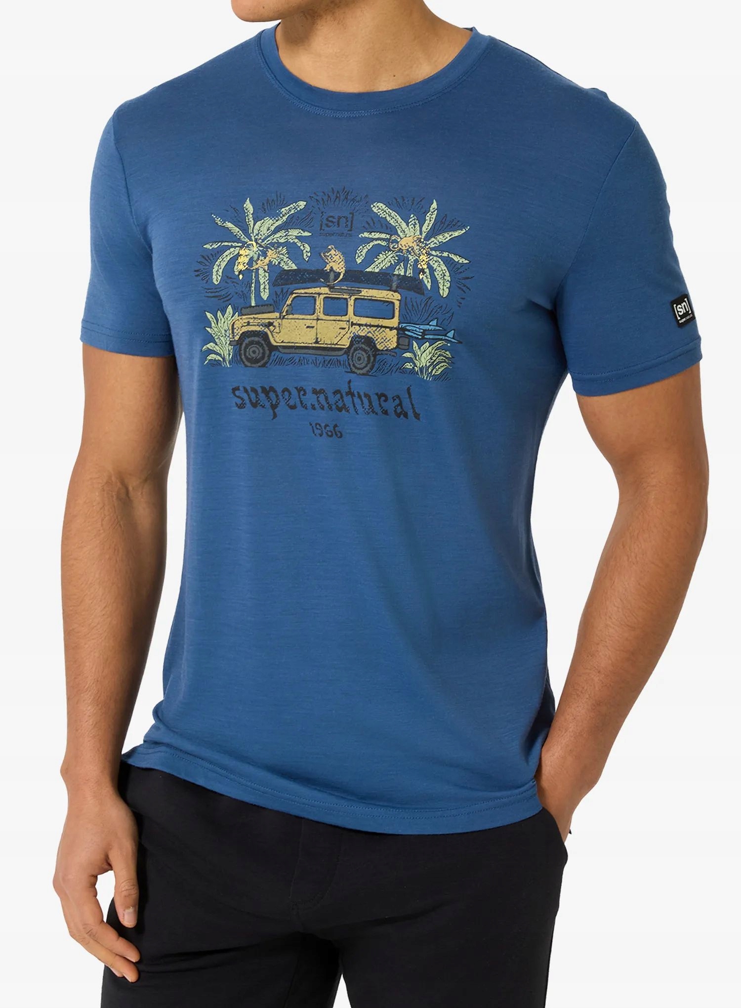 Tričko s potiskem Super.natural Tropicar Tee oceán blue/various M