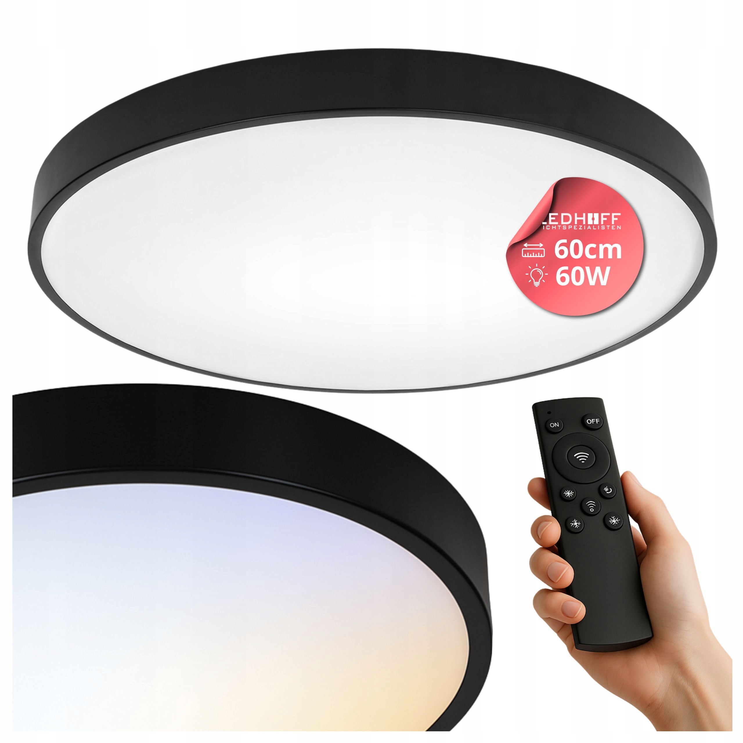 Stropní svítidlo Stropní Svítidlo Led Stmívatelné 60cm Černý panel Kulatý Dálkový Ovladač Velký