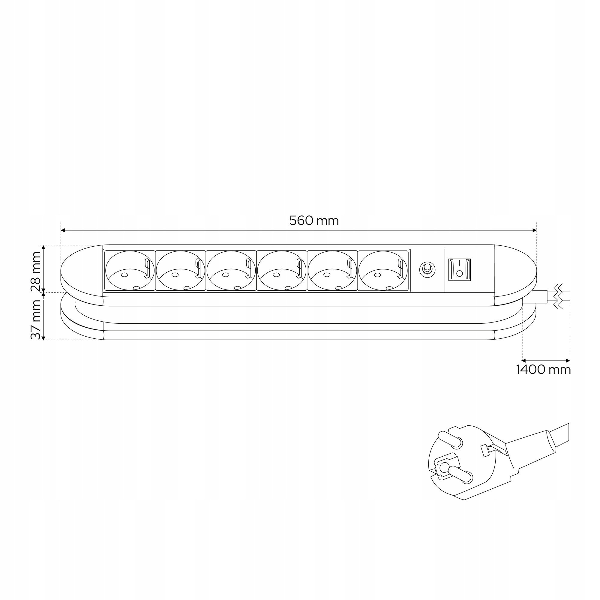 PRZEDŁUŻACZ LISTWA ZASILAJĄCA SCHUKO 1,4m 6 GNIAZD Marka EDO