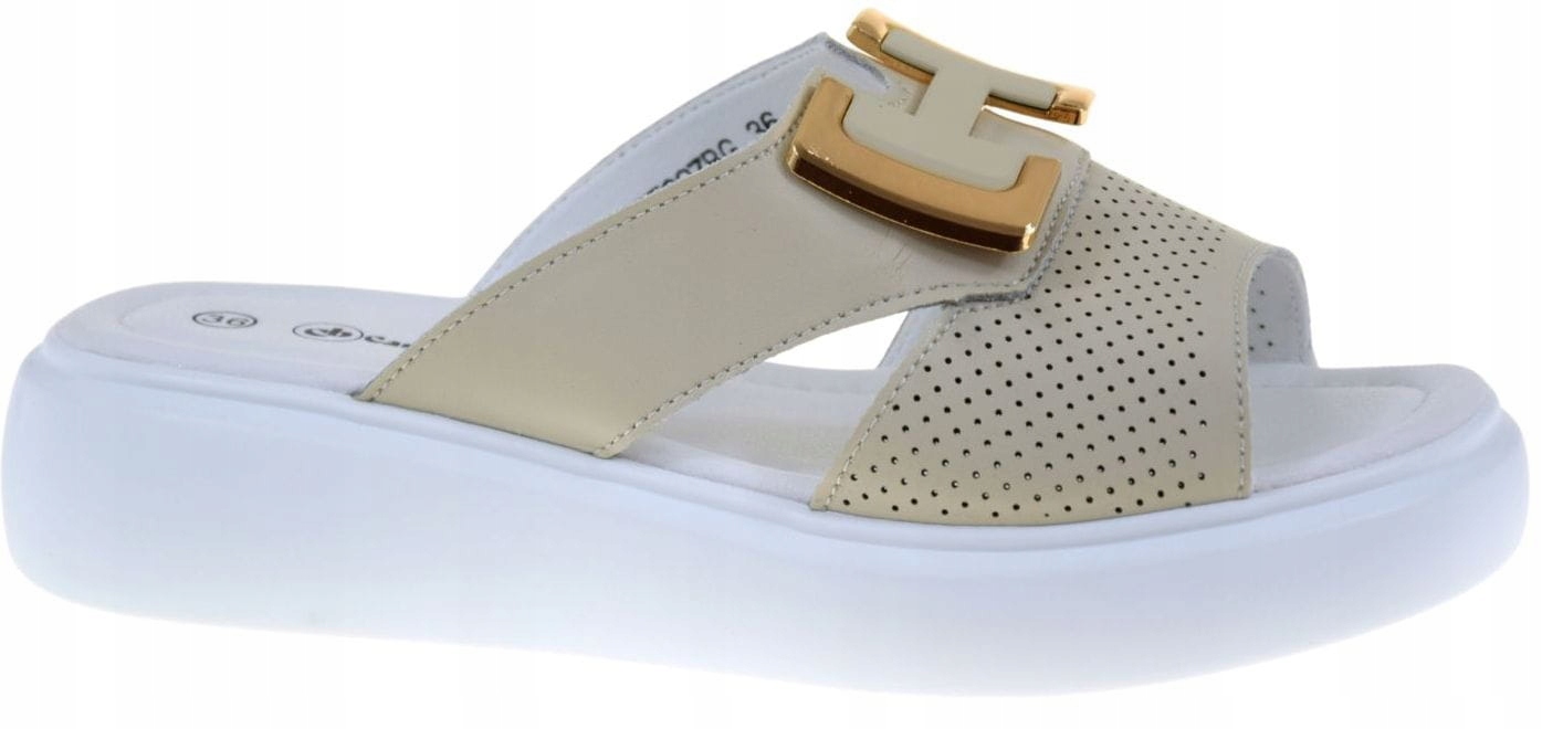 Dámské Béžové Kožené Nazouváky Na Platformě S Ozdobou Cambell 25-07307BG 38