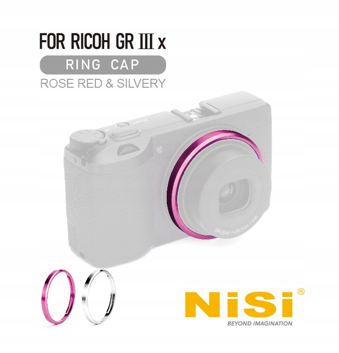 Sada kroužků pro Ricoh Gr IIIx Nisi Ring Caps Rose Red & Silver