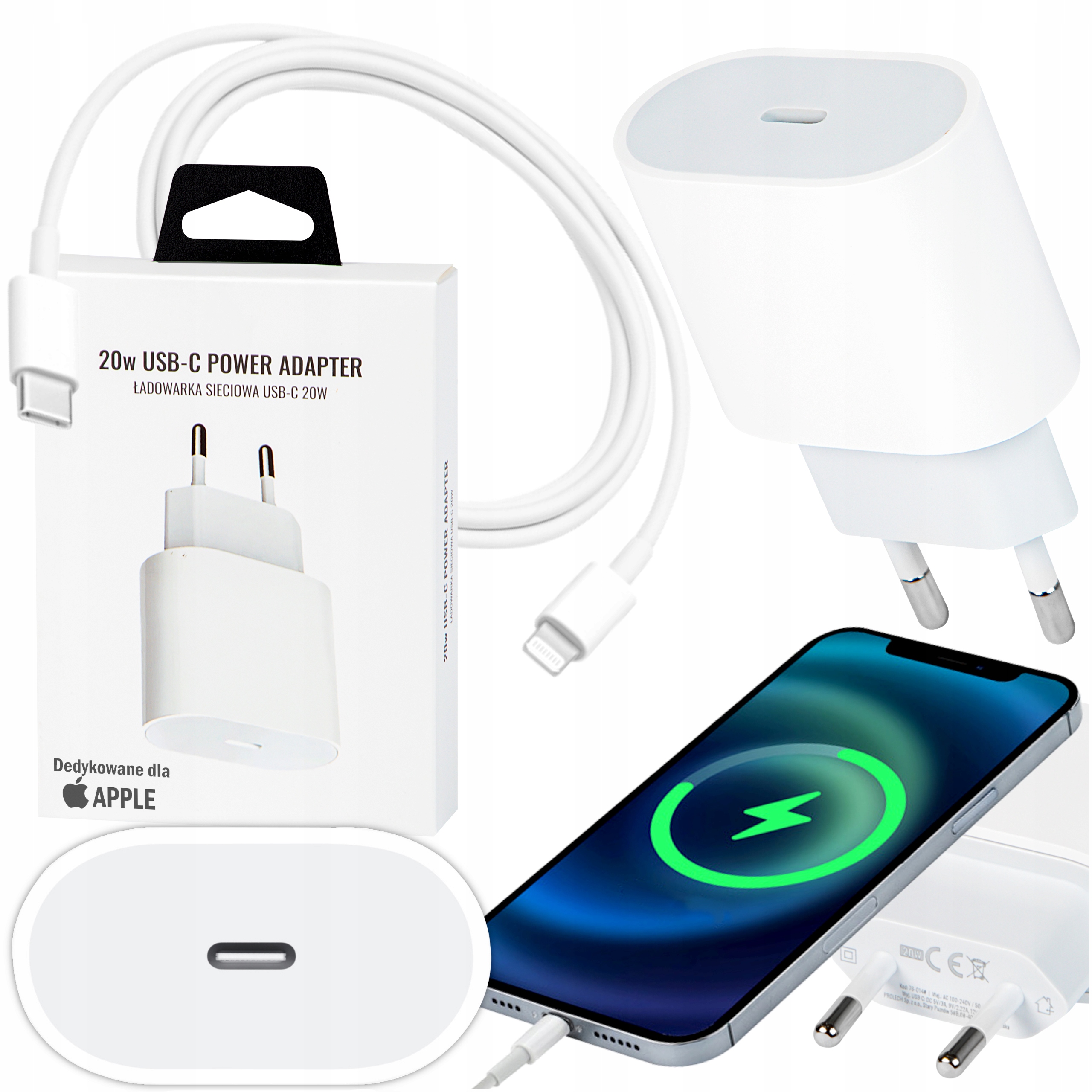 SZYBKA ŁADOWARKA DO IPHONE KOSTKA 20W + KABEL 1M / USB-C - IPHONE LIGHTING