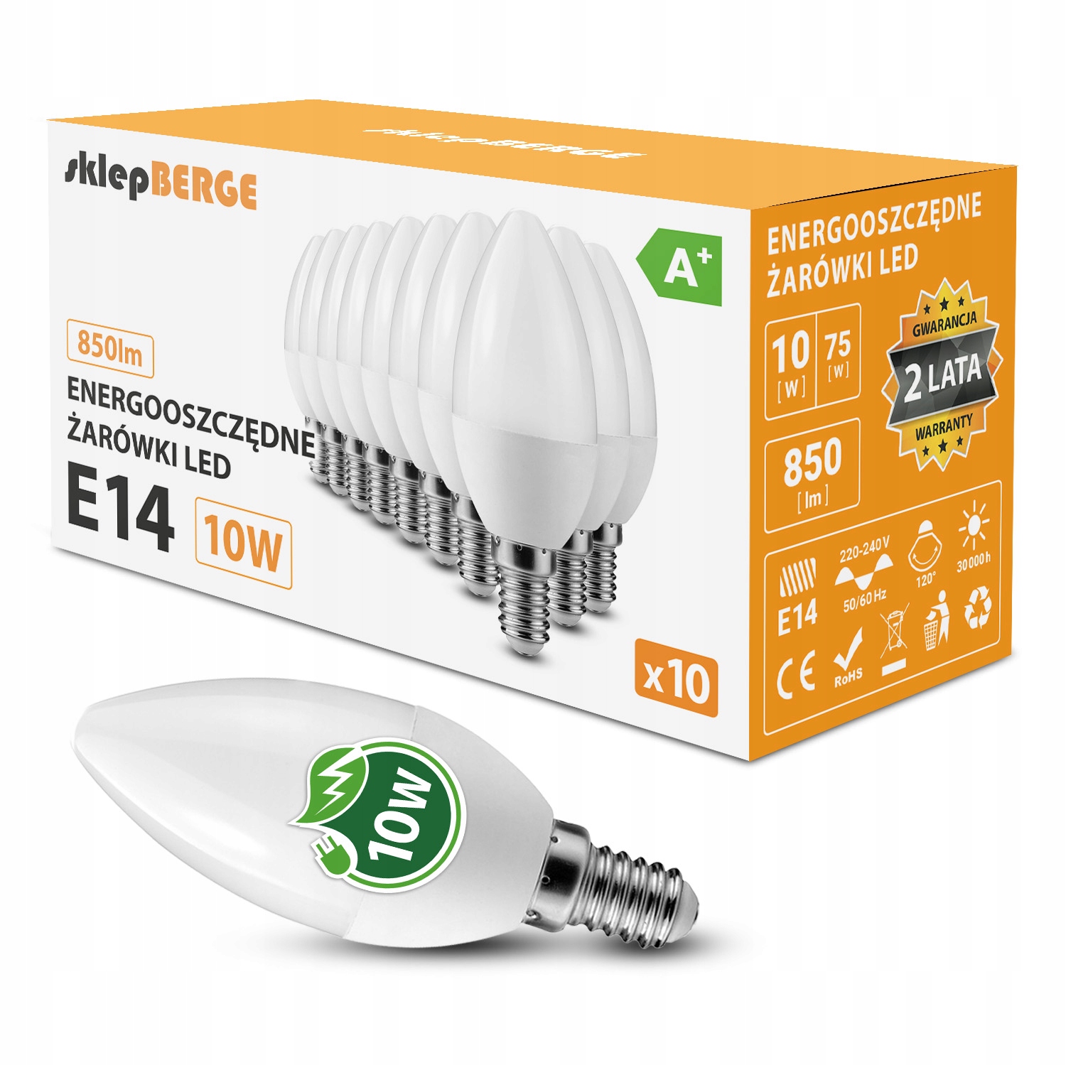 

10xŻarówka Led E14 C37 10W=95W 850lm 3 Barwy Berge