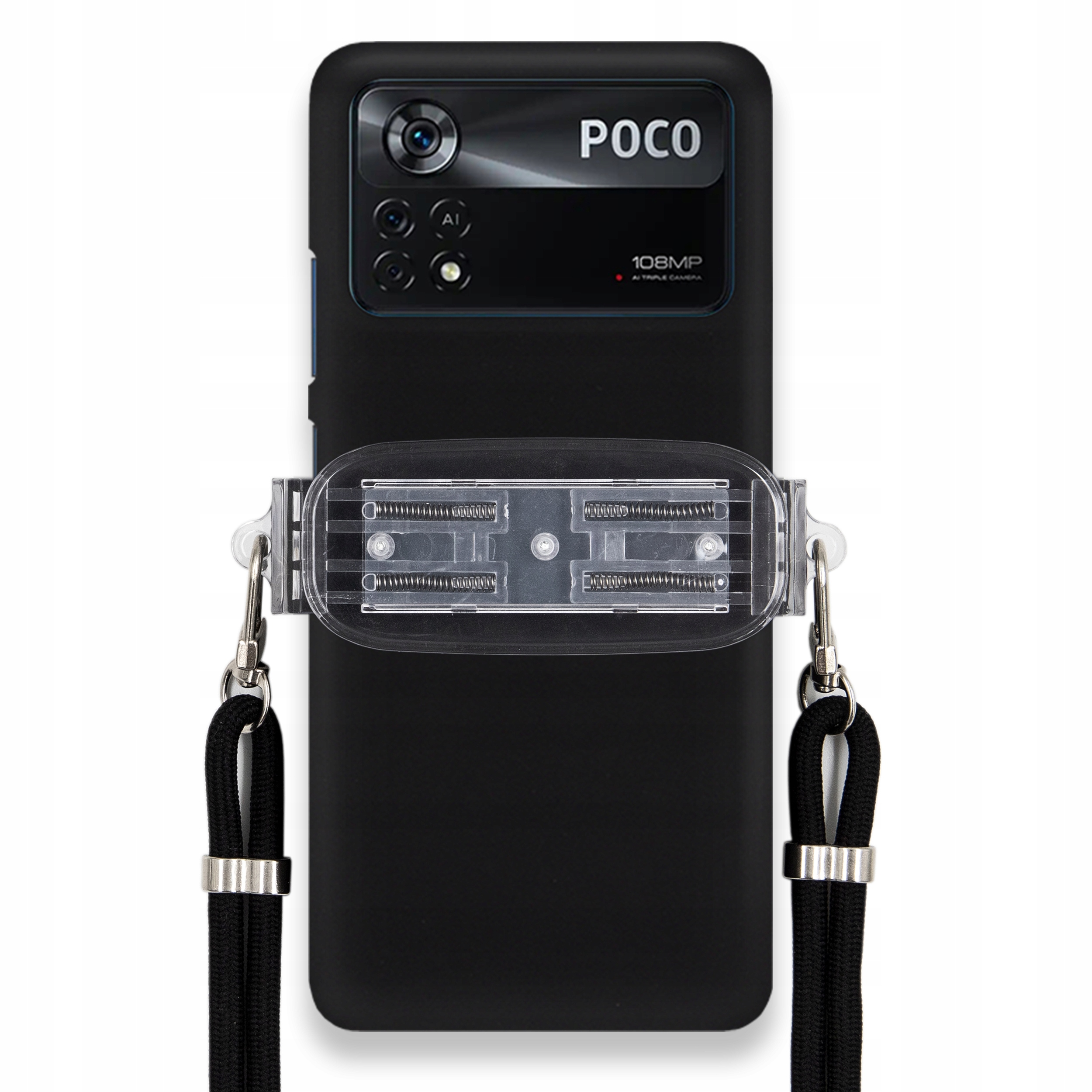 Puzdro Pre Xiaomi Poco X4 Pro 5G Smooth Case Univerzálny Držiak, Čierna Šnúrka