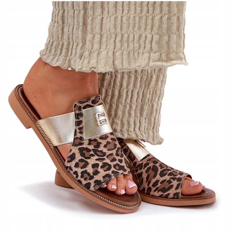 Elegantní Nazouváky Z Ploché Kůže Podpatek Zazoo 40423 Panterka 40