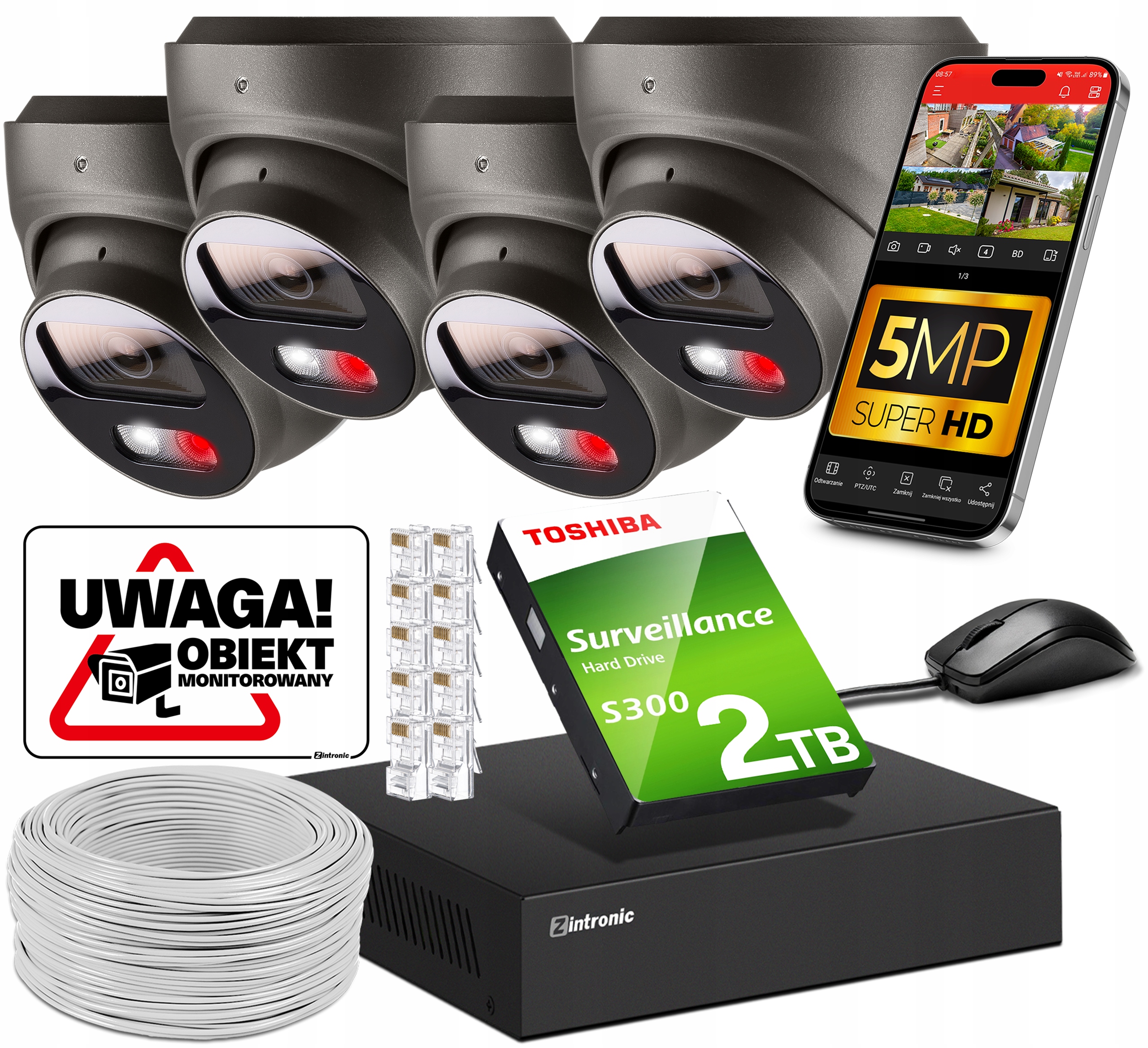 Sada kamer pro Ip PoE Monitorování 4 Kamery 5MPx 2 Tb Audio Detekce