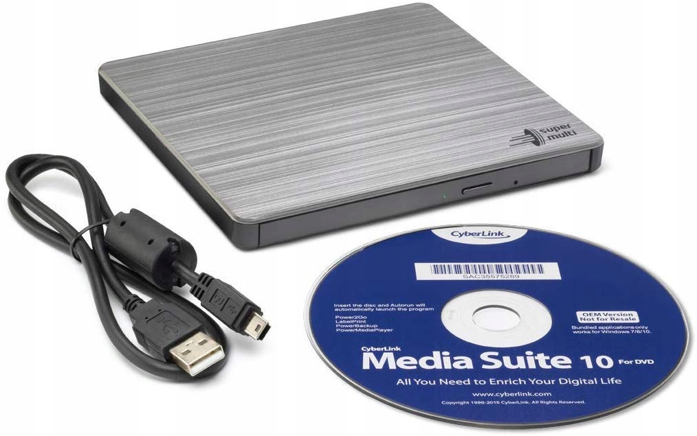 Slim přenosný DVD-Writer optický disk Dvd+-rw stříbrný