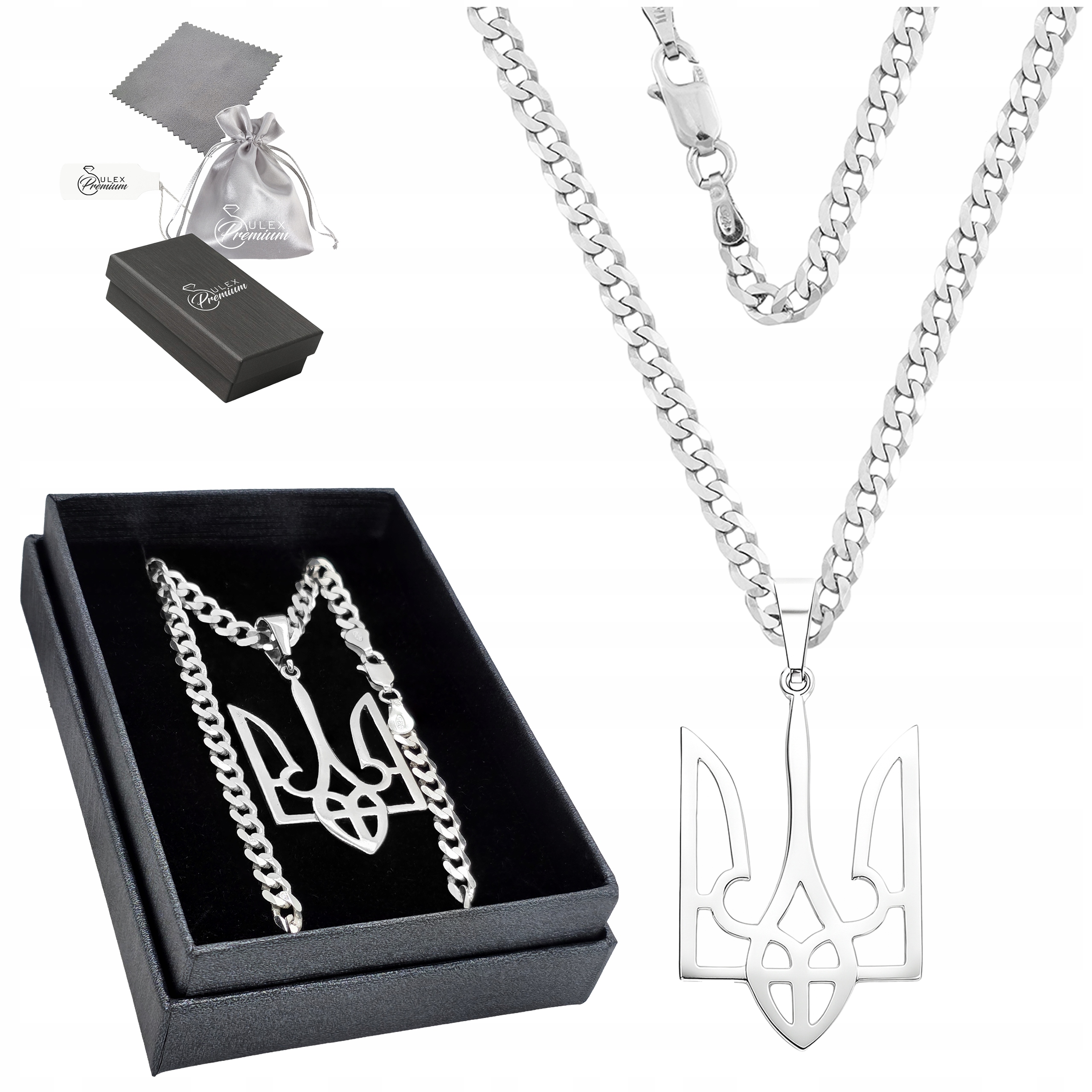 Stříbrný náhrdelník Trizub Trojzubec Ukrajina ryzost 925 Pancr Stříbro 70 cm