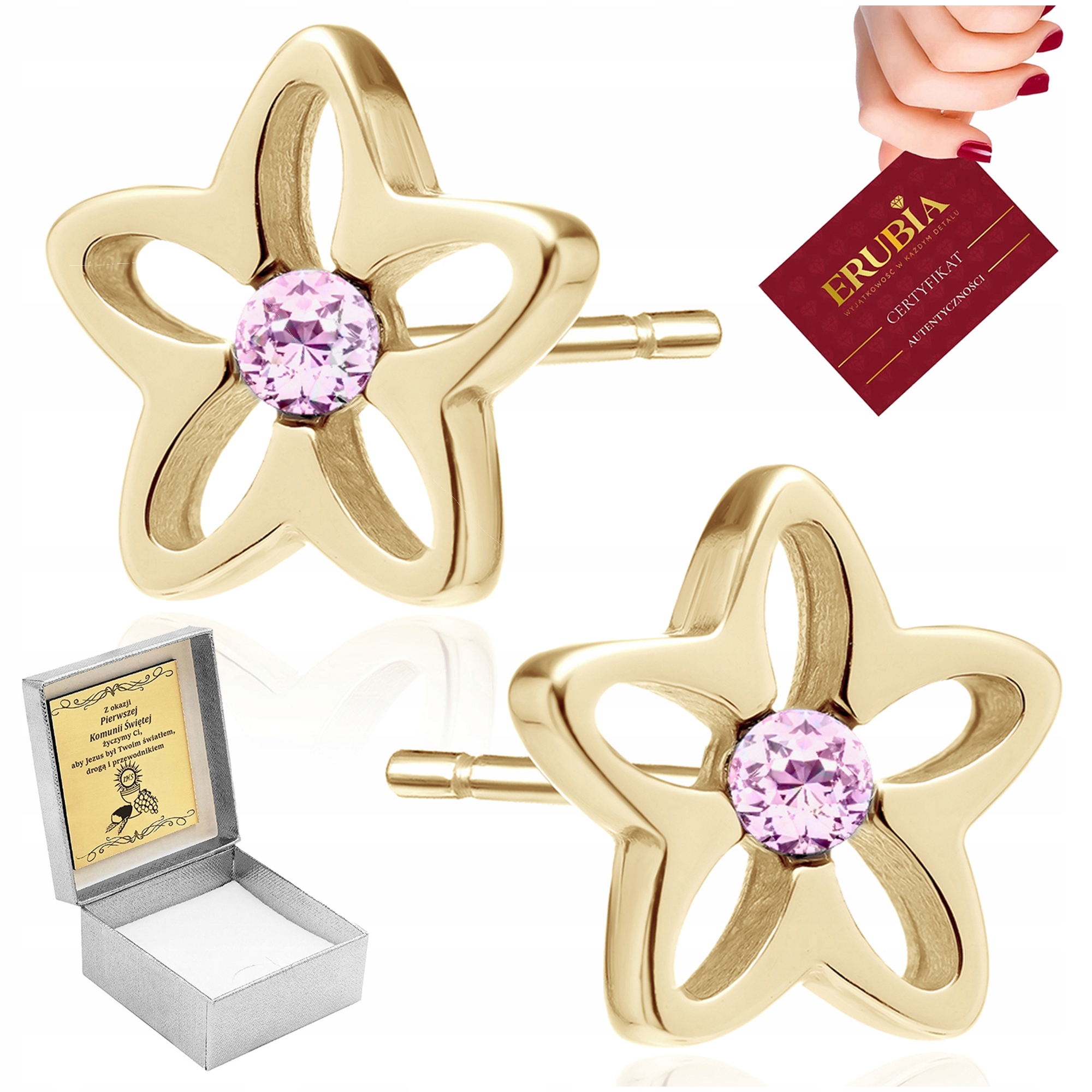 Zlaté Náušnice S Květinami A Růžovými Zirkony Pro Dívku Stříbro 925