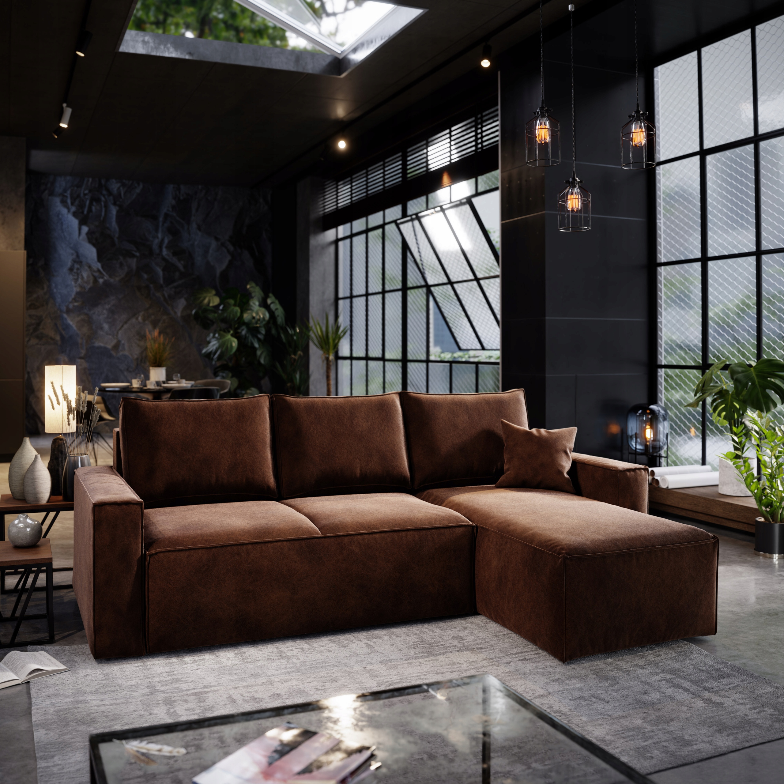 Rohová Sedací Souprava Zazo Funkce spaní Loftový styl