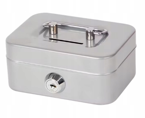 KASETKA METALOWA NA PIENIĄDZE ZAMYKANA NA KLUCZ