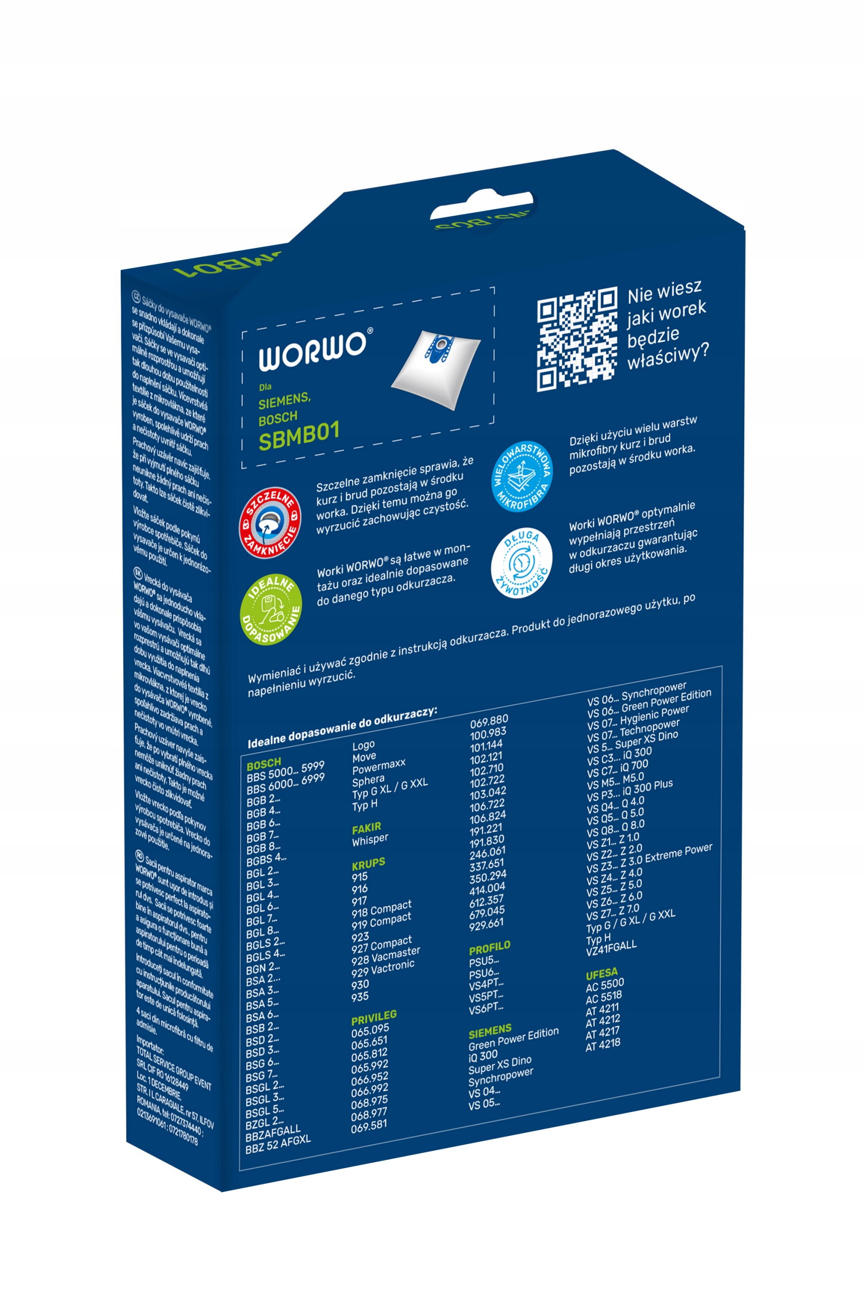 WORKI 4x DO ODKURZACZA BOSCH BGLS2WH1H +FILTR WLOT Kod producenta SBMB01K