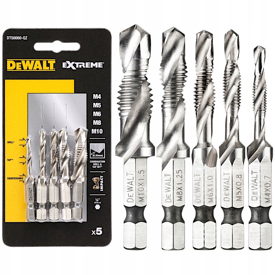 DEWALT Wiertła gwintujące M4-M10 1/4'' 5el DT50060