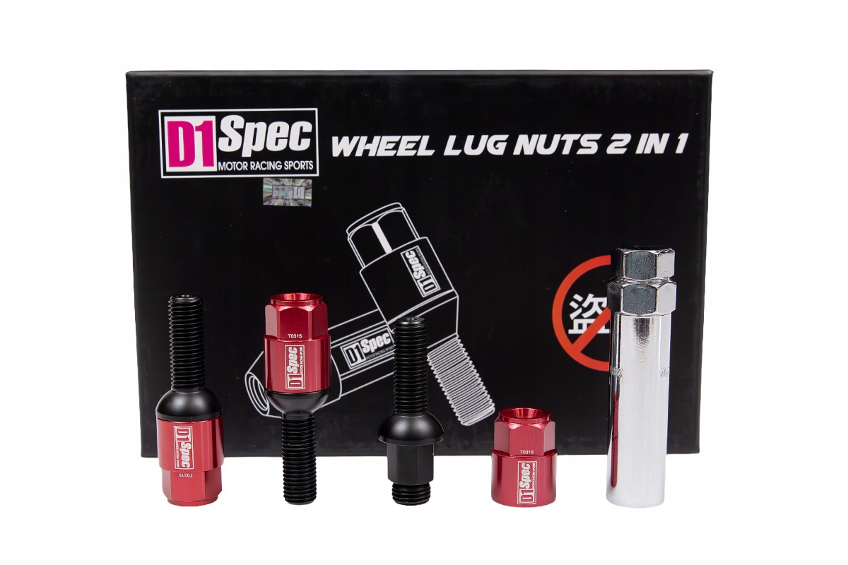 Skrutky do kolies D1Spec Heptagon 2v1 Oceľ M12x1,5 Guľa Červená