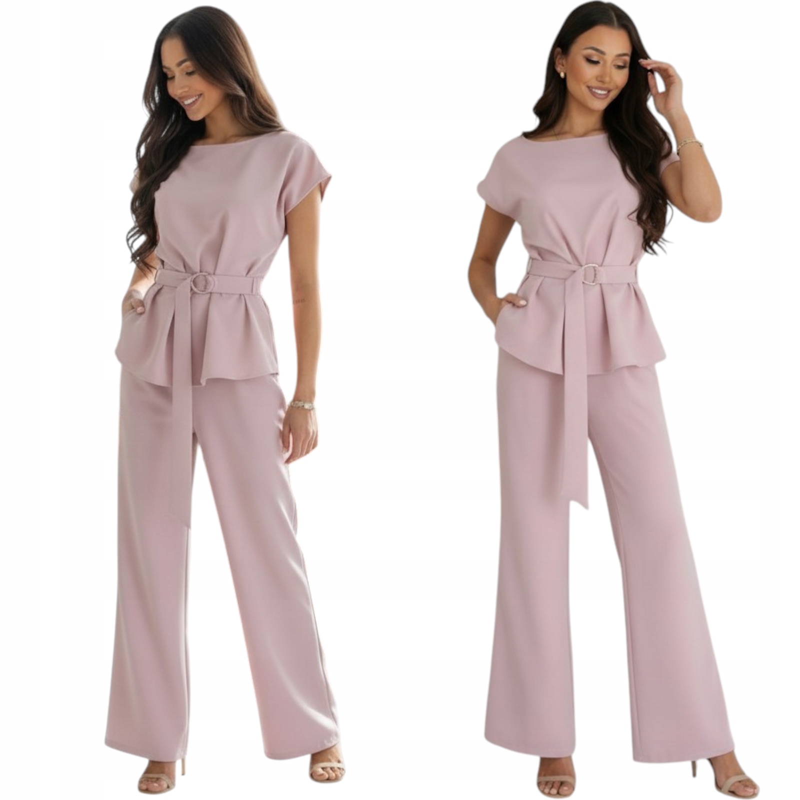 komplet damski Polska produkcja bluzka z klamerką Spodnie Róż XL