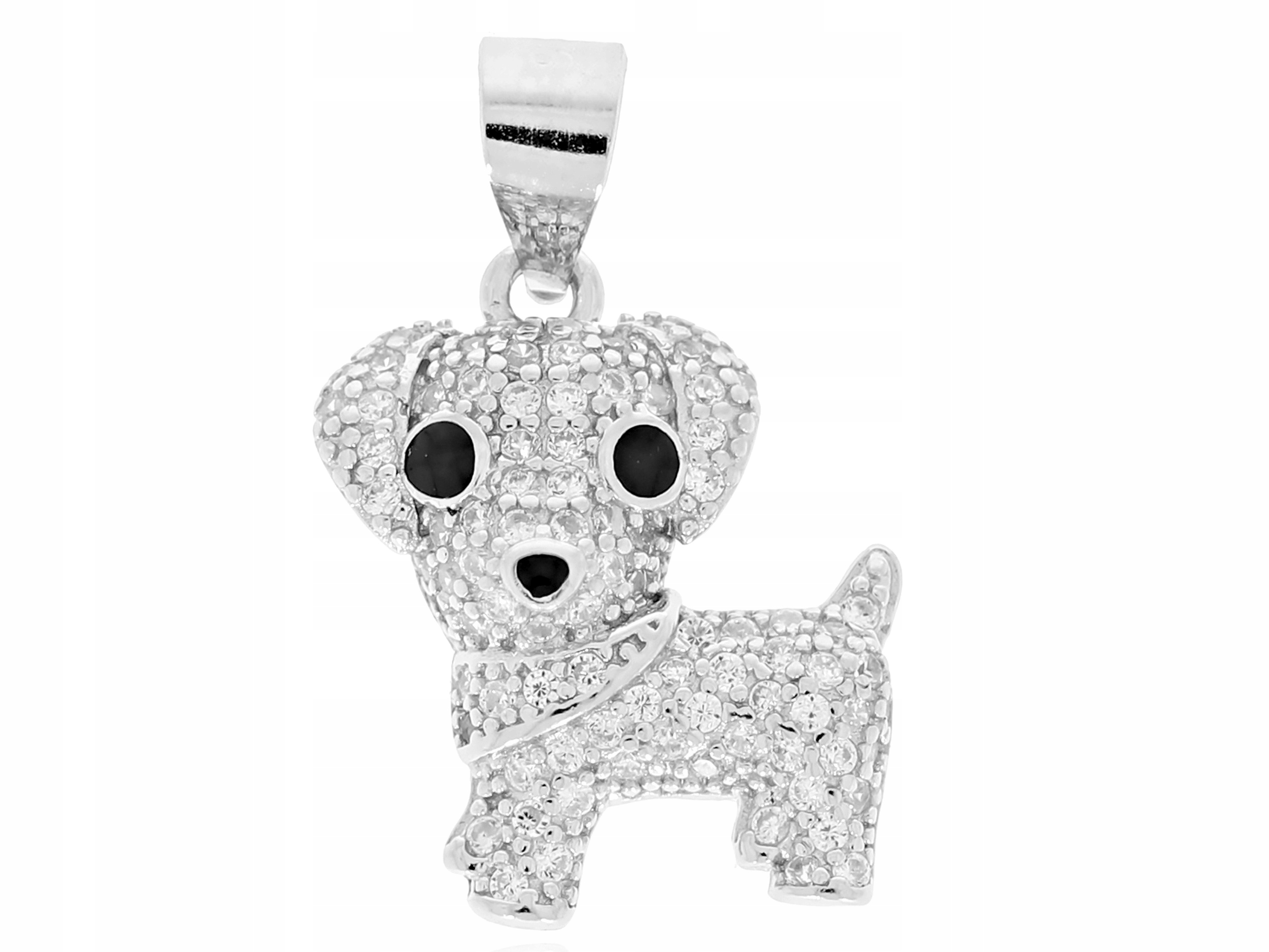 Stříbrný Přívěsek Pes se Zirkony Dámský Rhodiovaný Přívěsek Pejsek Stříbro