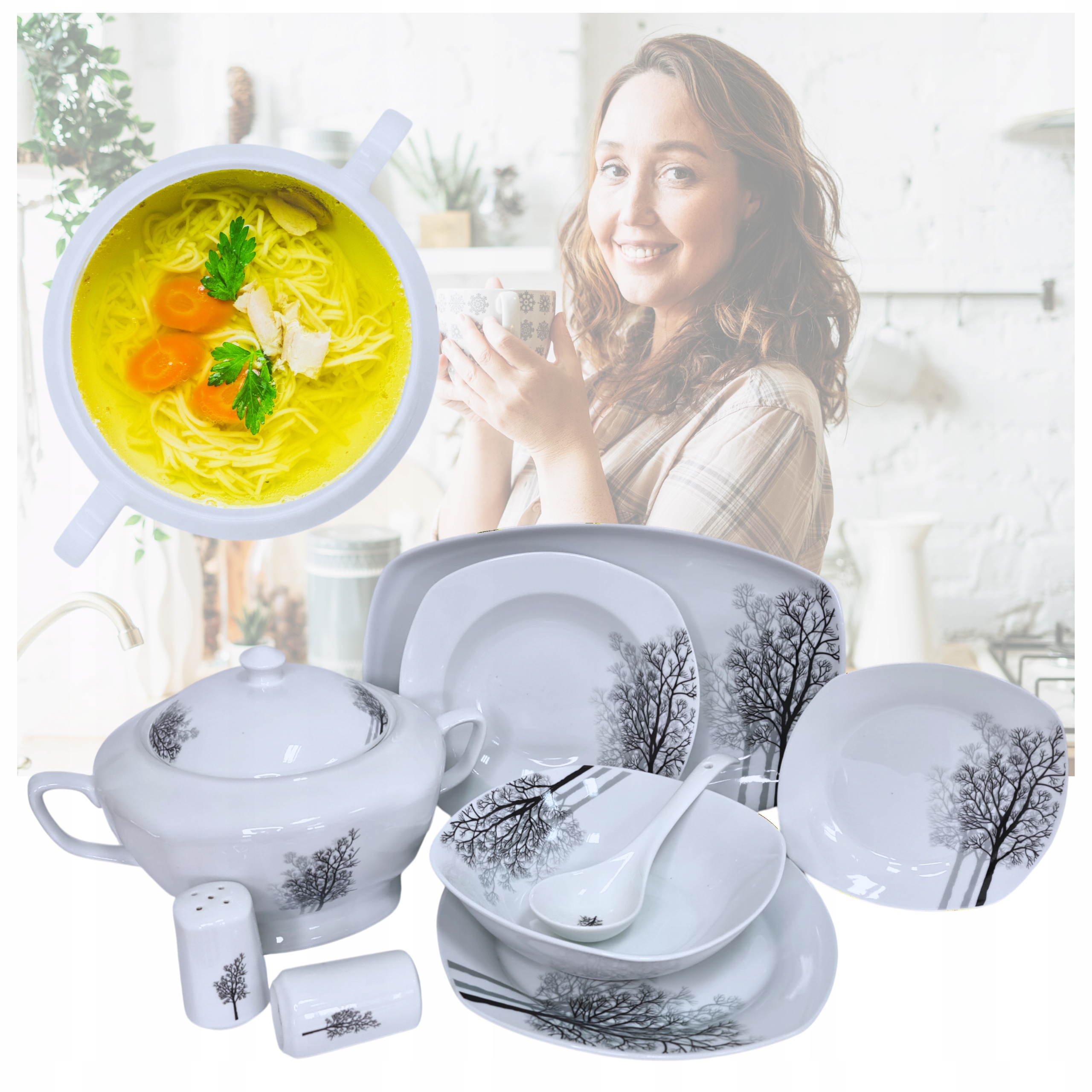 Jídelní Servis Sada Talířů Stolní Nádobí Sada Pro 12 Osob Porcelán