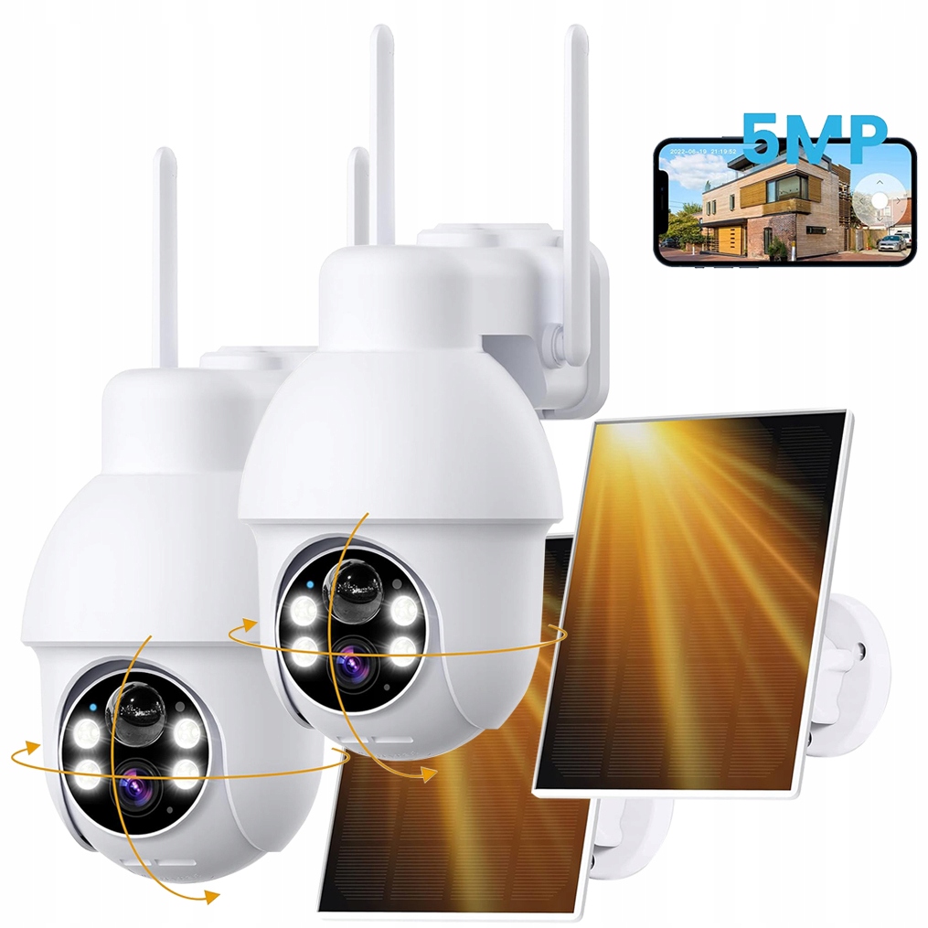 5MPX Venkovní Otočná Solární Kamera Ip Wifi 4x Zoom Alarm 5000MAH 2ks