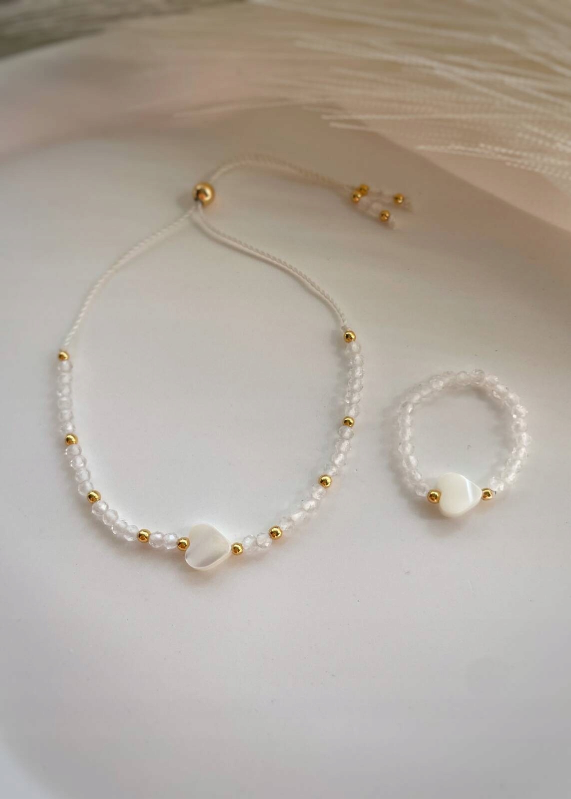 Sada Náramek a Prstýnek Křišťál Horský a Perlová hmota