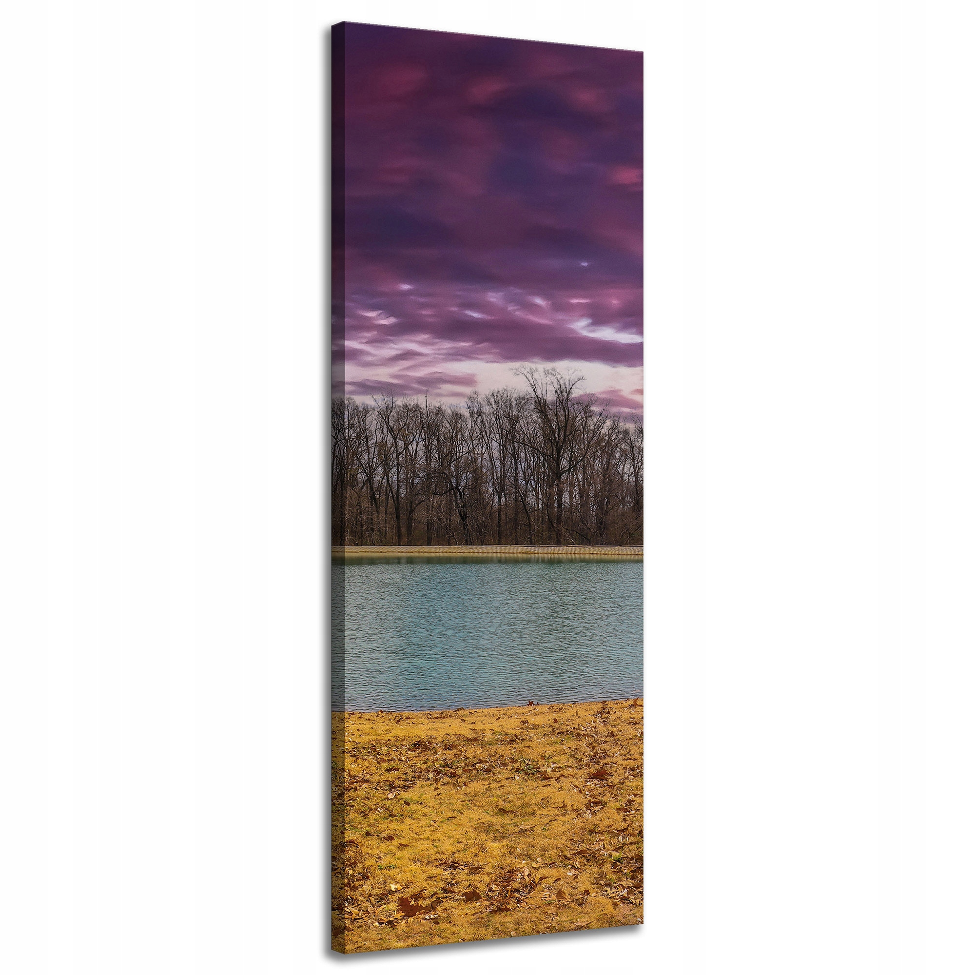 Obraz na plátně Fialové nebe Rybník Stromy Podzim 40x120 cm