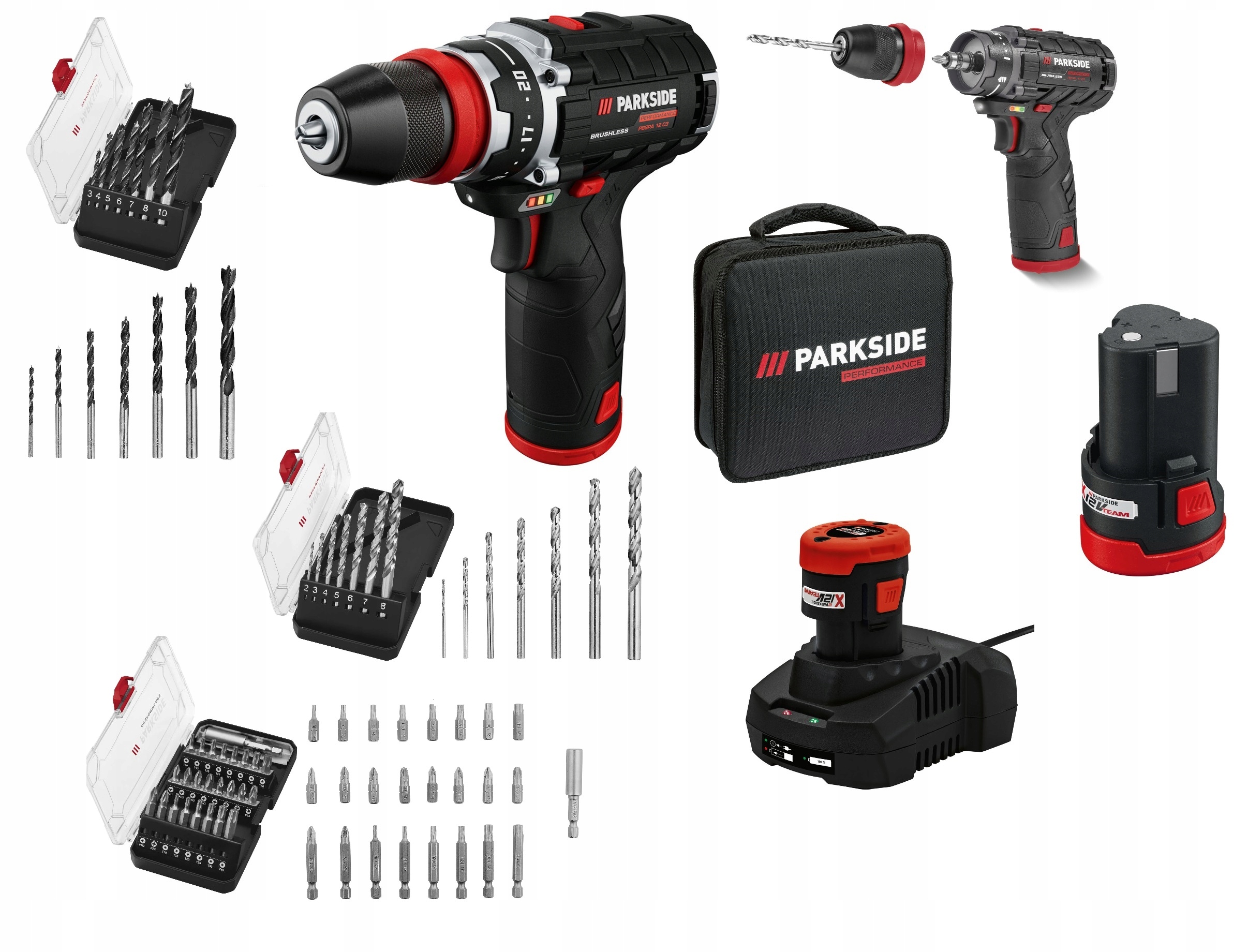Parkside Pbspa 12 V Wiertarko Wkretarka Performance 2xAKU Walizka Akcesoria