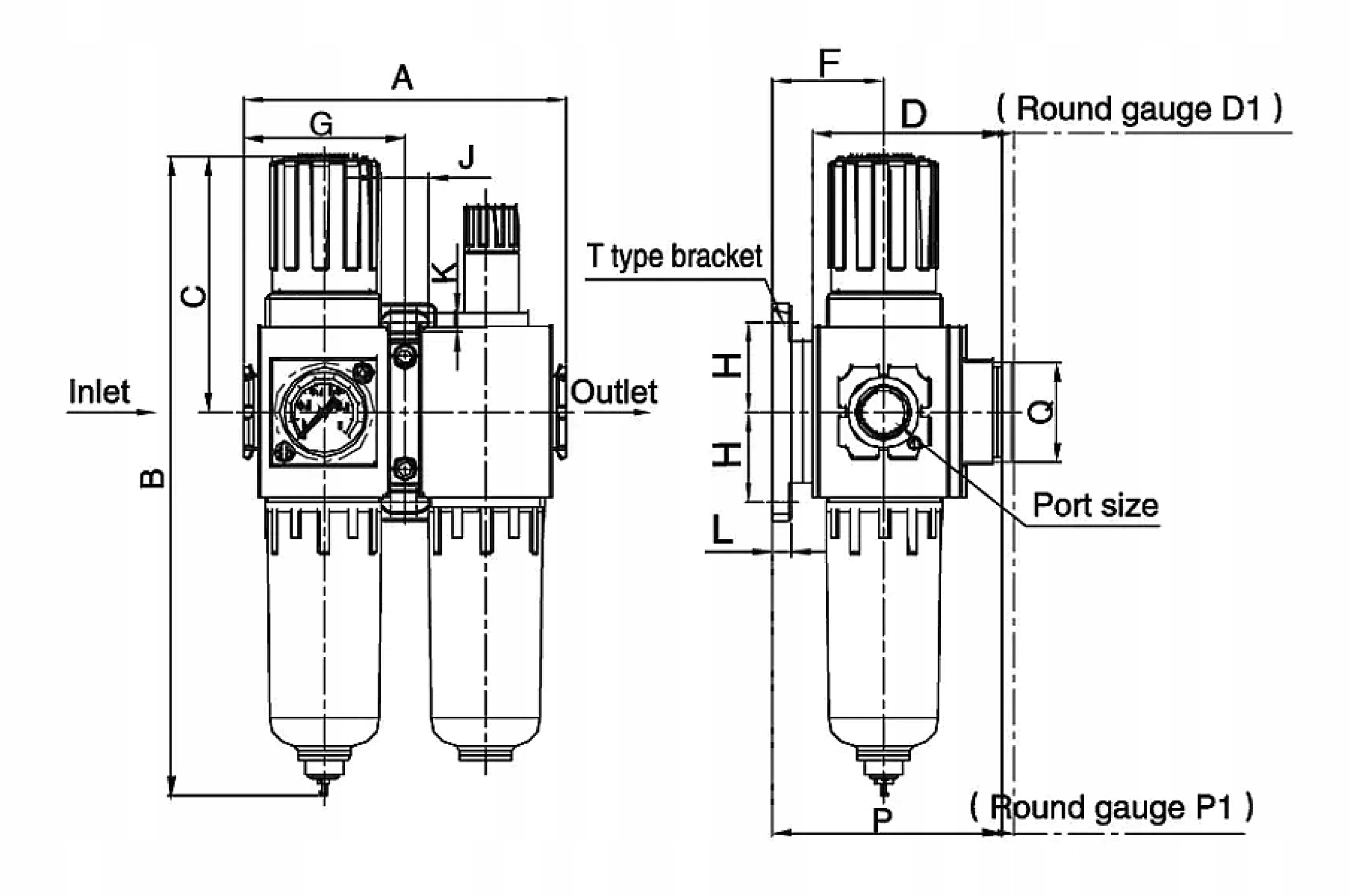 Reduktor ciśnienia filtr odwadniacz naolejacz 1/4 Marka Flowmatik