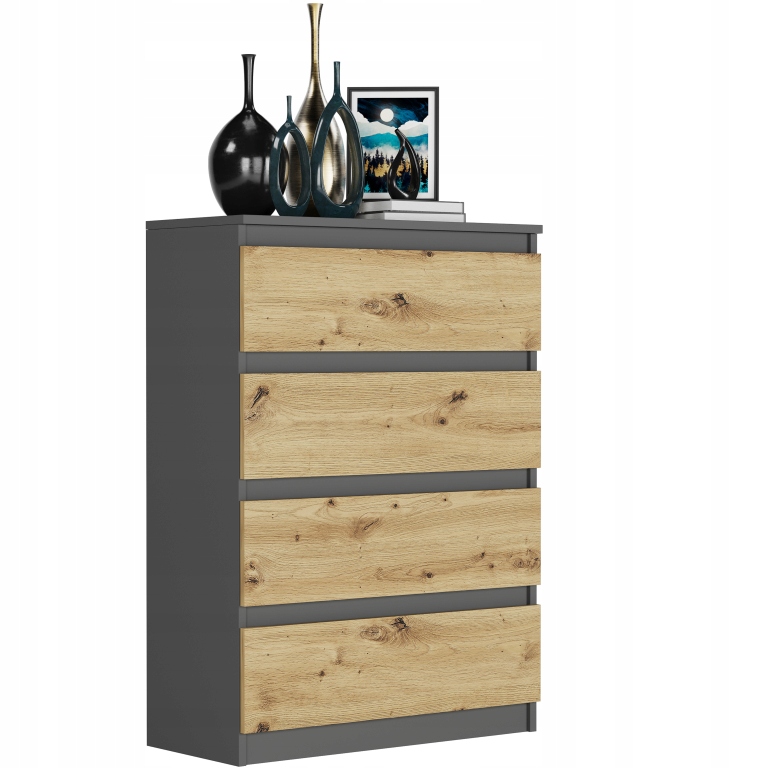 DUŻA KOMODA 4 SZUFLADY SZAFKA PL R-4 ANTRACYT MIX ARTISAN