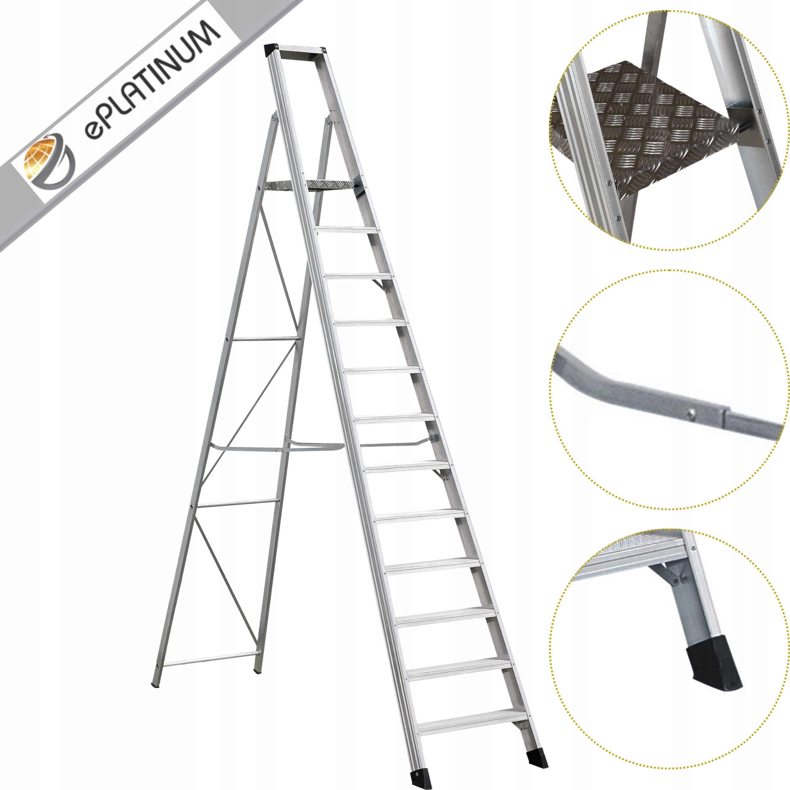 Jednostupňová 12-stupňová skladová rebríková tyč EN-131 150 kg Tuv