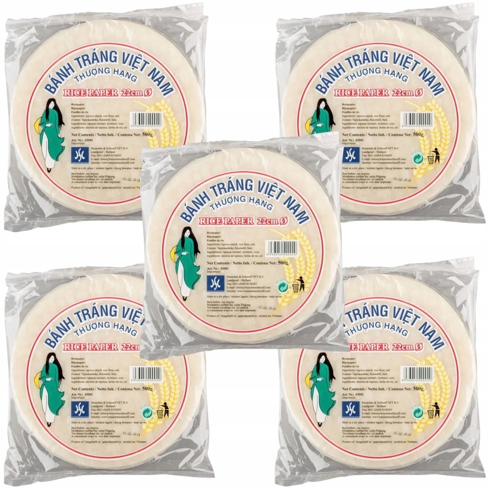 Levně 5 x Rýžový papír na jarní závitky bezlepkový Spring Rolls 22 cm Kulatý 500 g