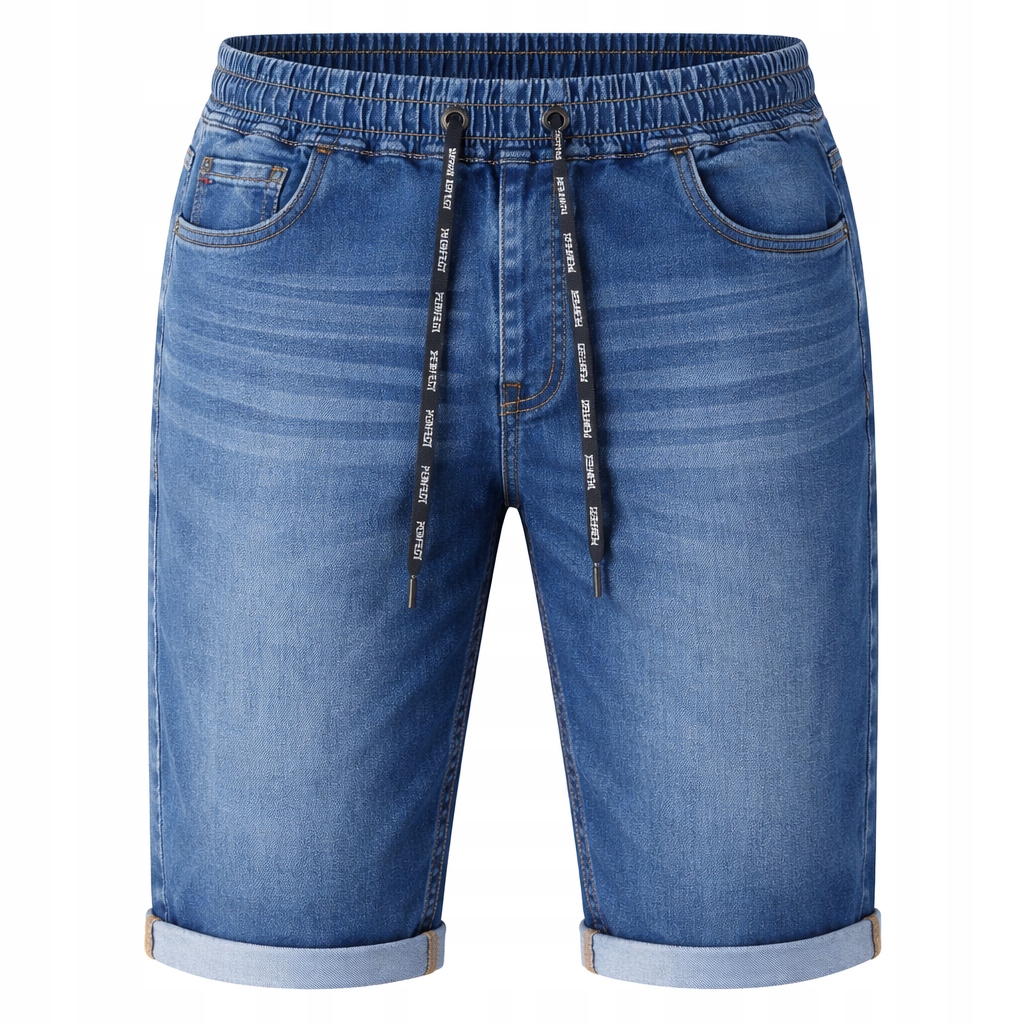Szorty męskie krótkie jeansy spodenki jeansowe elastyczne z gumką L