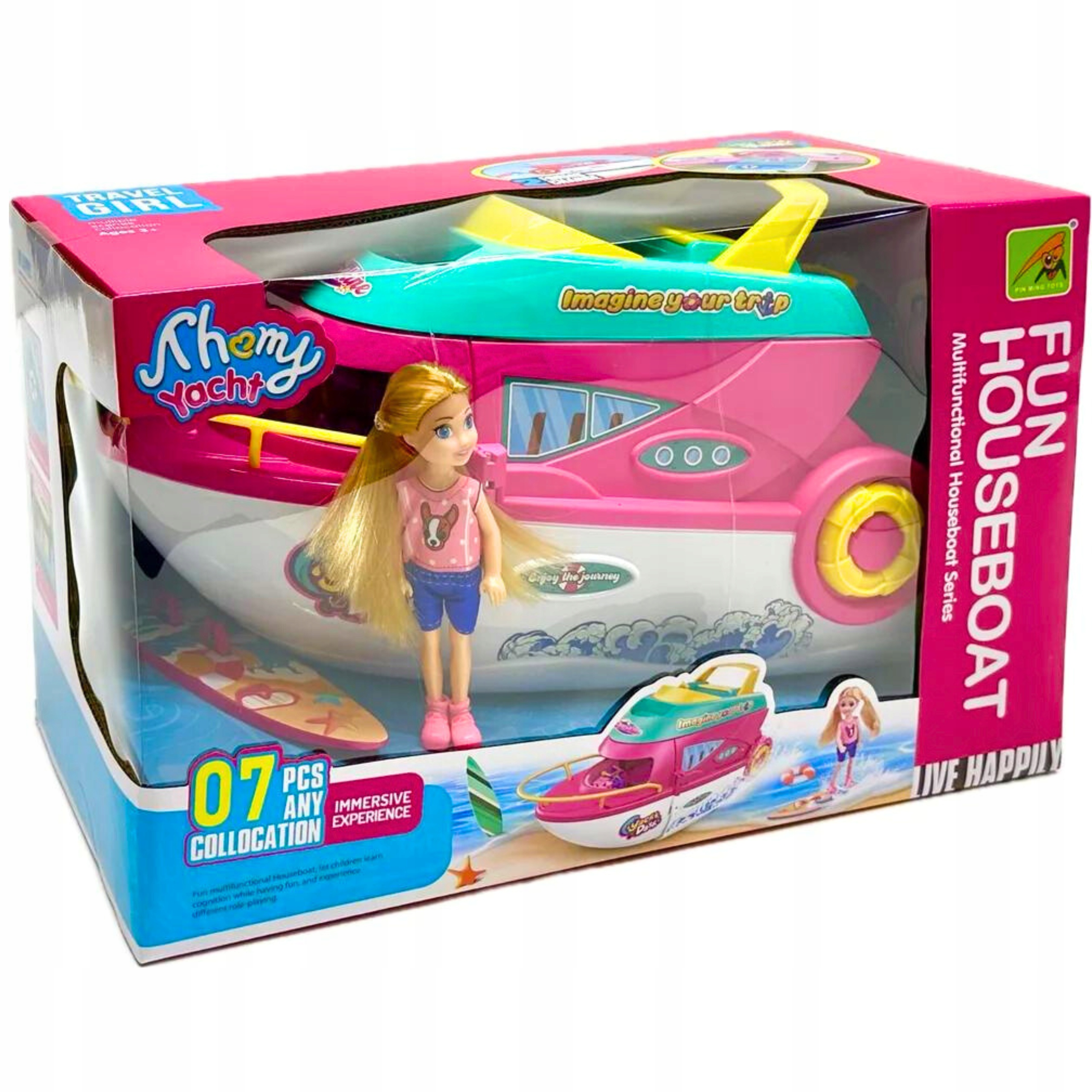 ZESTAW DUŻY JACHT DLA DZIEWCZYNKI RÓŻOWY DESKA SURFINGOWA ŁÓDKA YACHT XXL Bohater Barbie